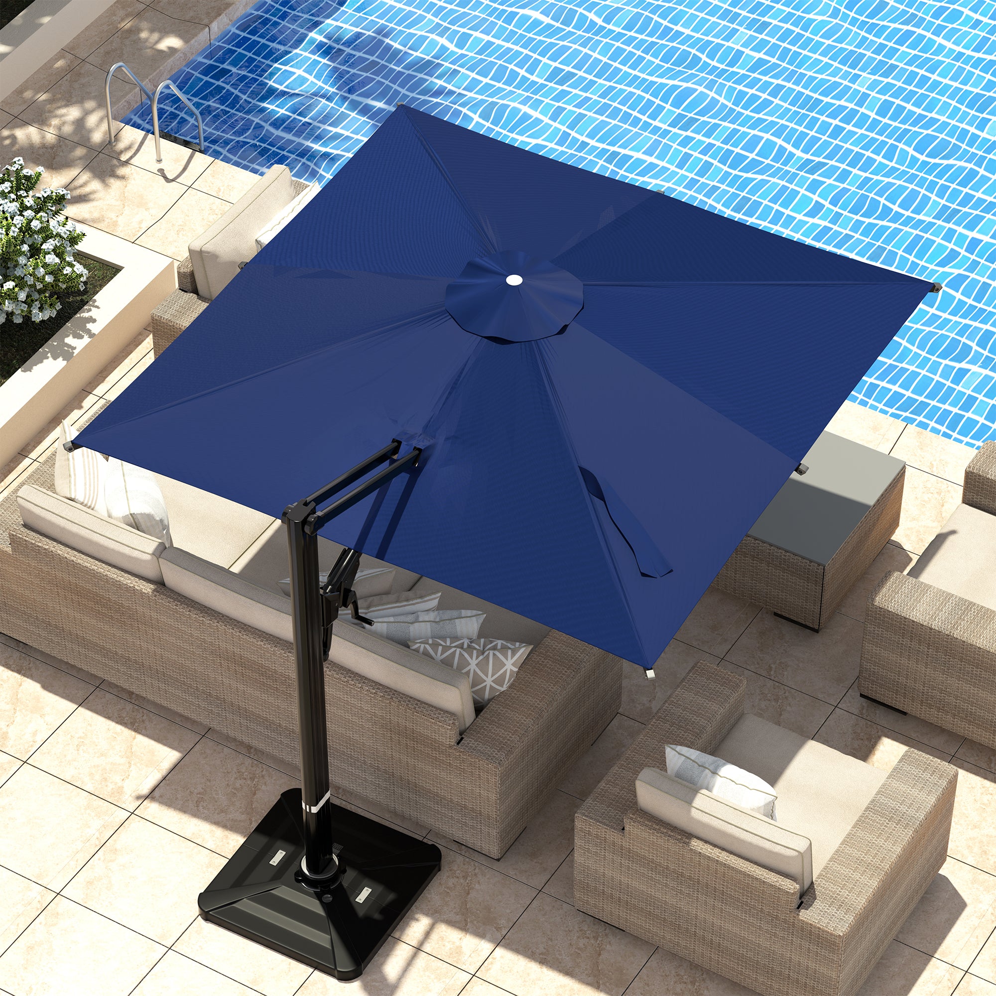 HOMREST 10x10ft Large Rectangular Cantilever Umbrella with 360° Rotation & 6 Adjustable Heights, Navy (Base Excluded)