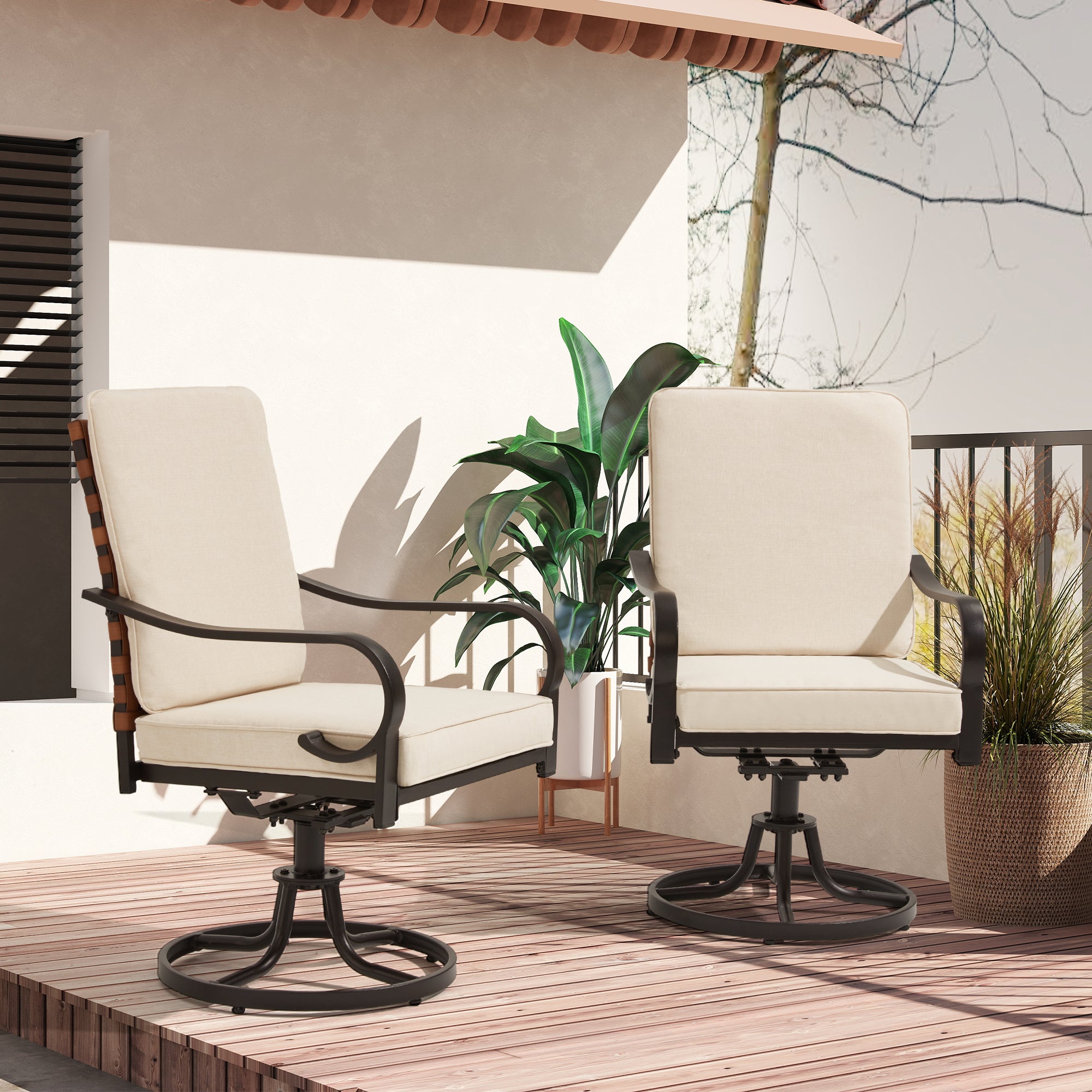 HOMREST Swivel Patio Chairs Set of 2, Heavy Duty Outdoor Dining Chairs, Beige