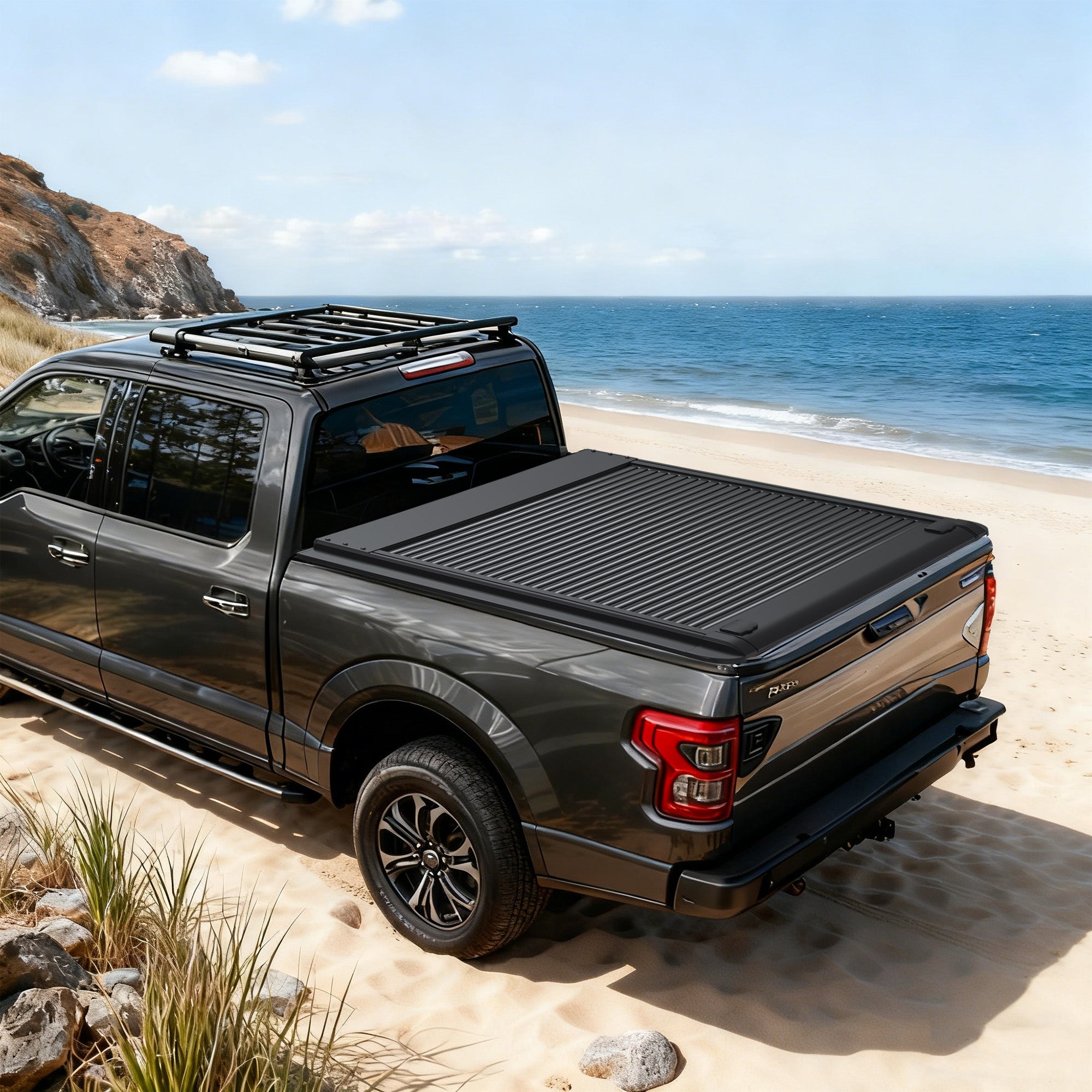 HOMREST Retractable Truck Bed Tonneau Cover for 2015-2026 Chevy Silverado/GMC Sierra 1500 (5'8" /69" Bed) Retractable Hard Truck Bed Cover with Key Lock & LED Light, Aluminum Matte Black