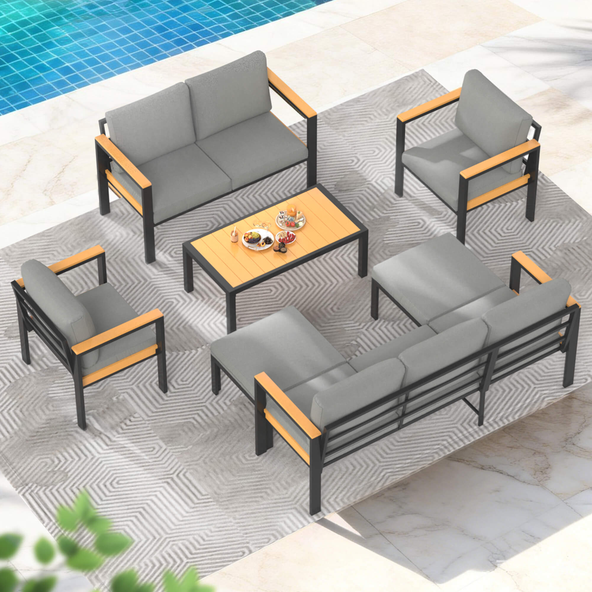 HOMREST 7 Piece Patio Furniture Set, Metal Patio Conversation Set with Coffee Table, All-Weather Outdoor Furniture, Gray