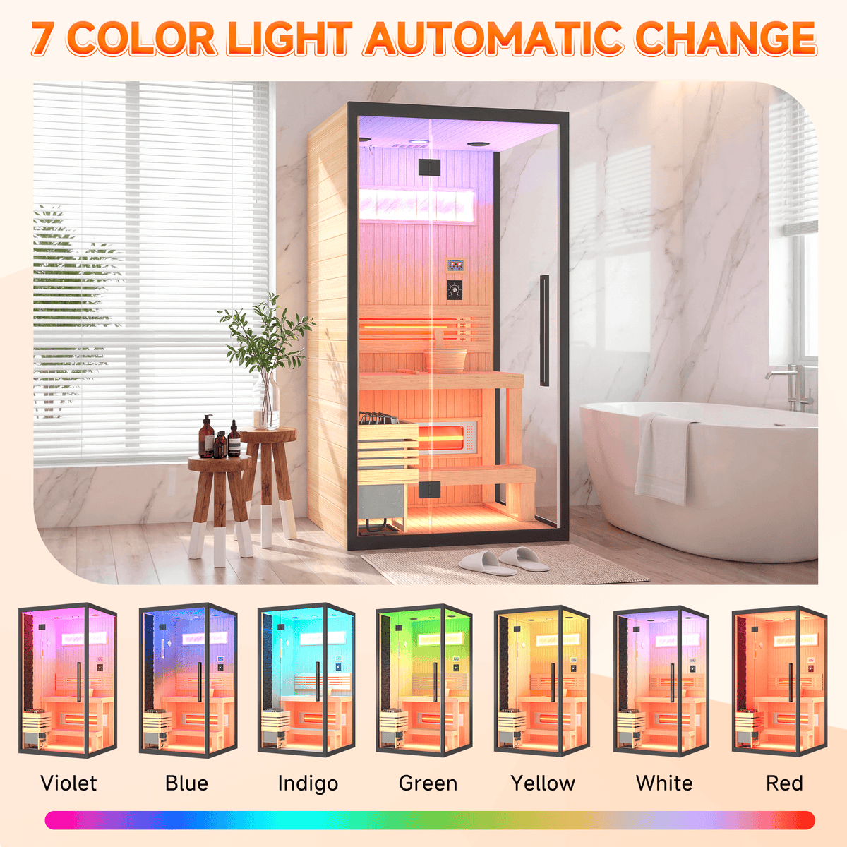 HOMREST 1-2 Person Indoor Hemlock Sauna with Chromotherapy & Bluetooth