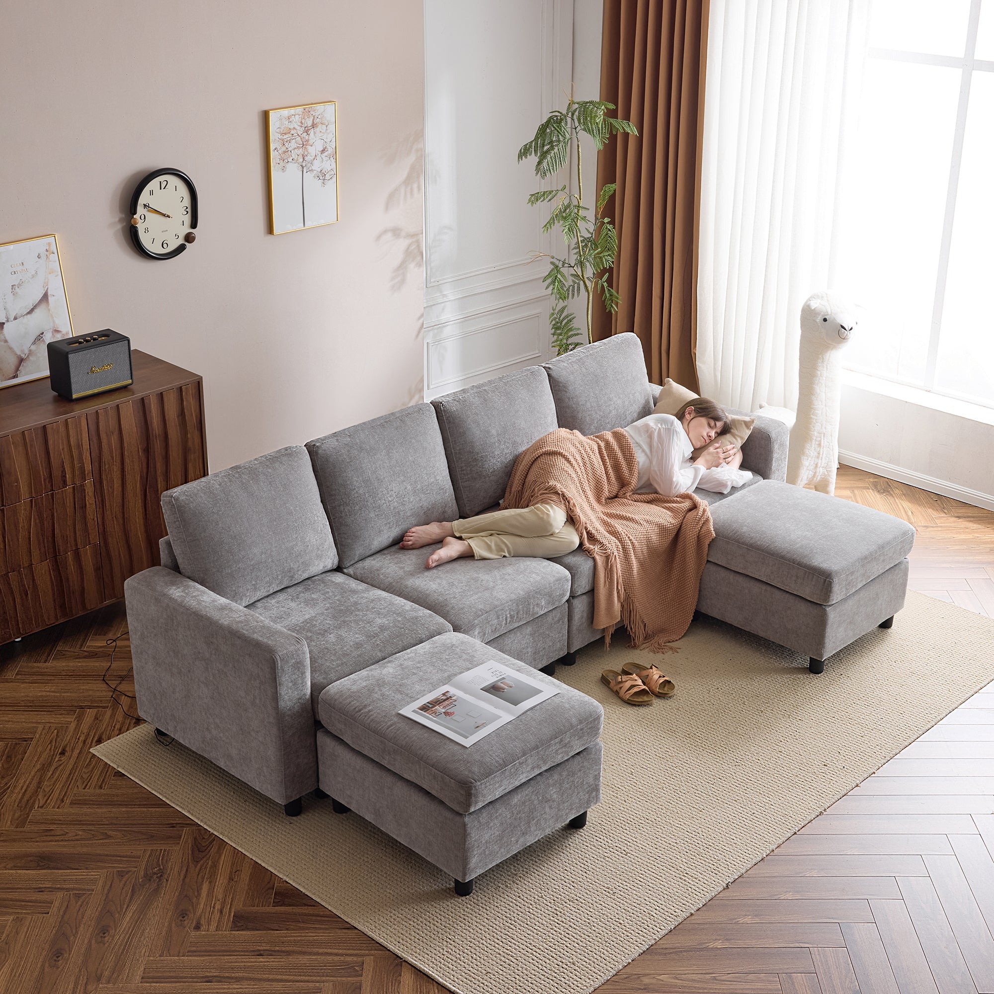 Homrest 6 Piece Modular Sectional Couch with Storage for Living Room, Light Gray