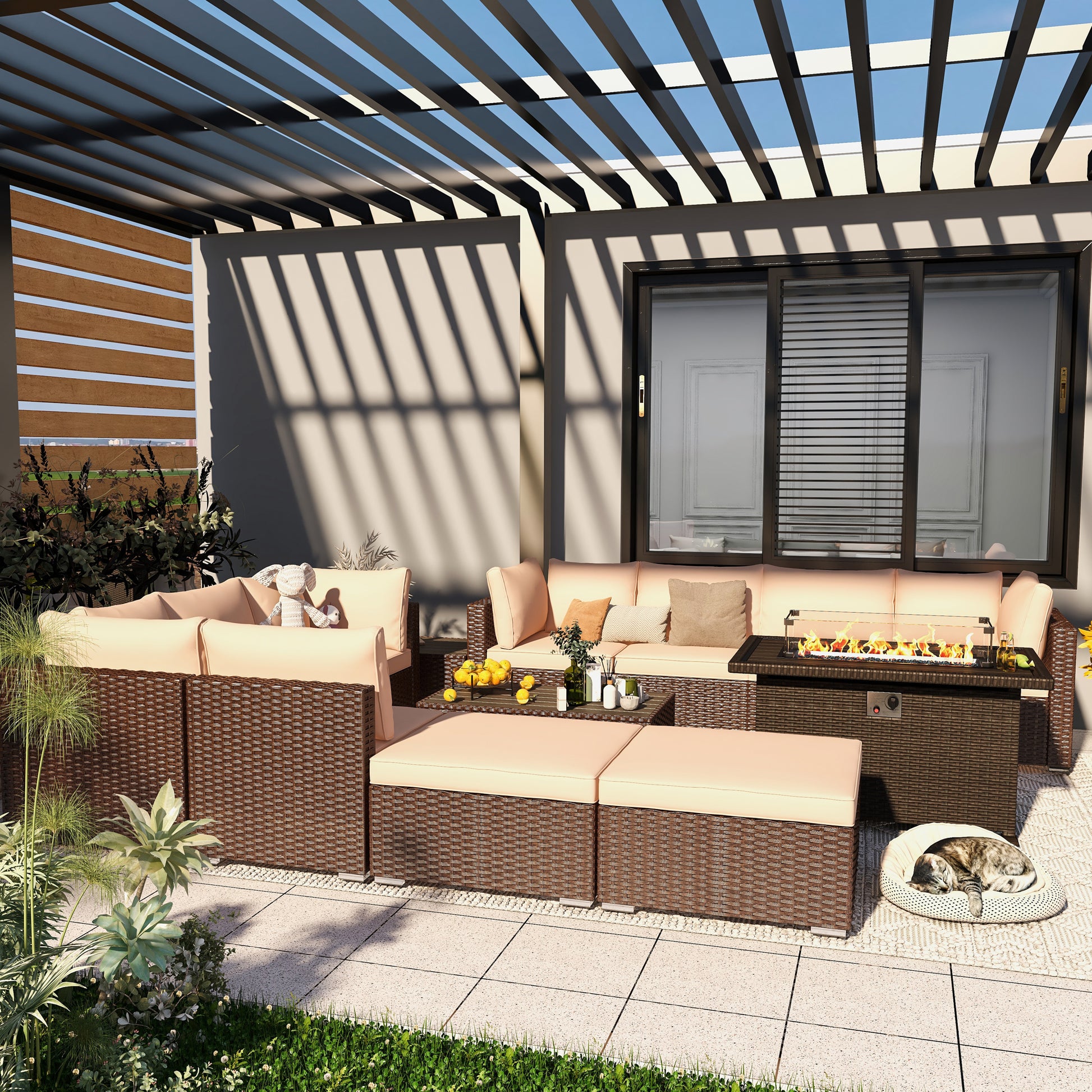 Homrest outdoor furniture set with fire pit table