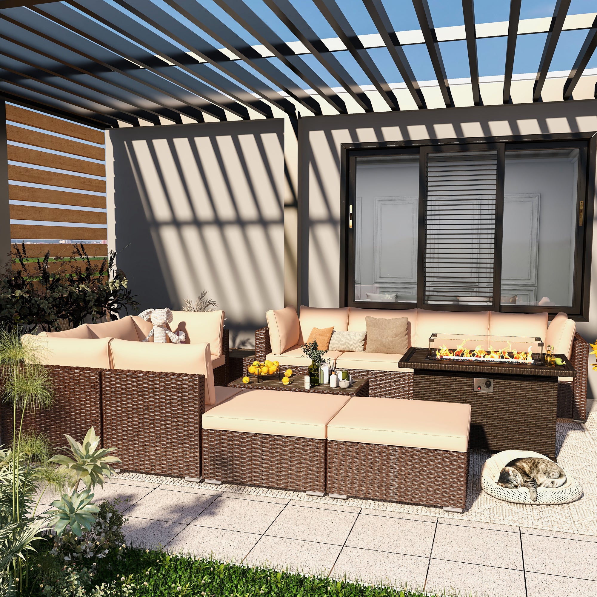 Homrest outdoor furniture set with fire pit table