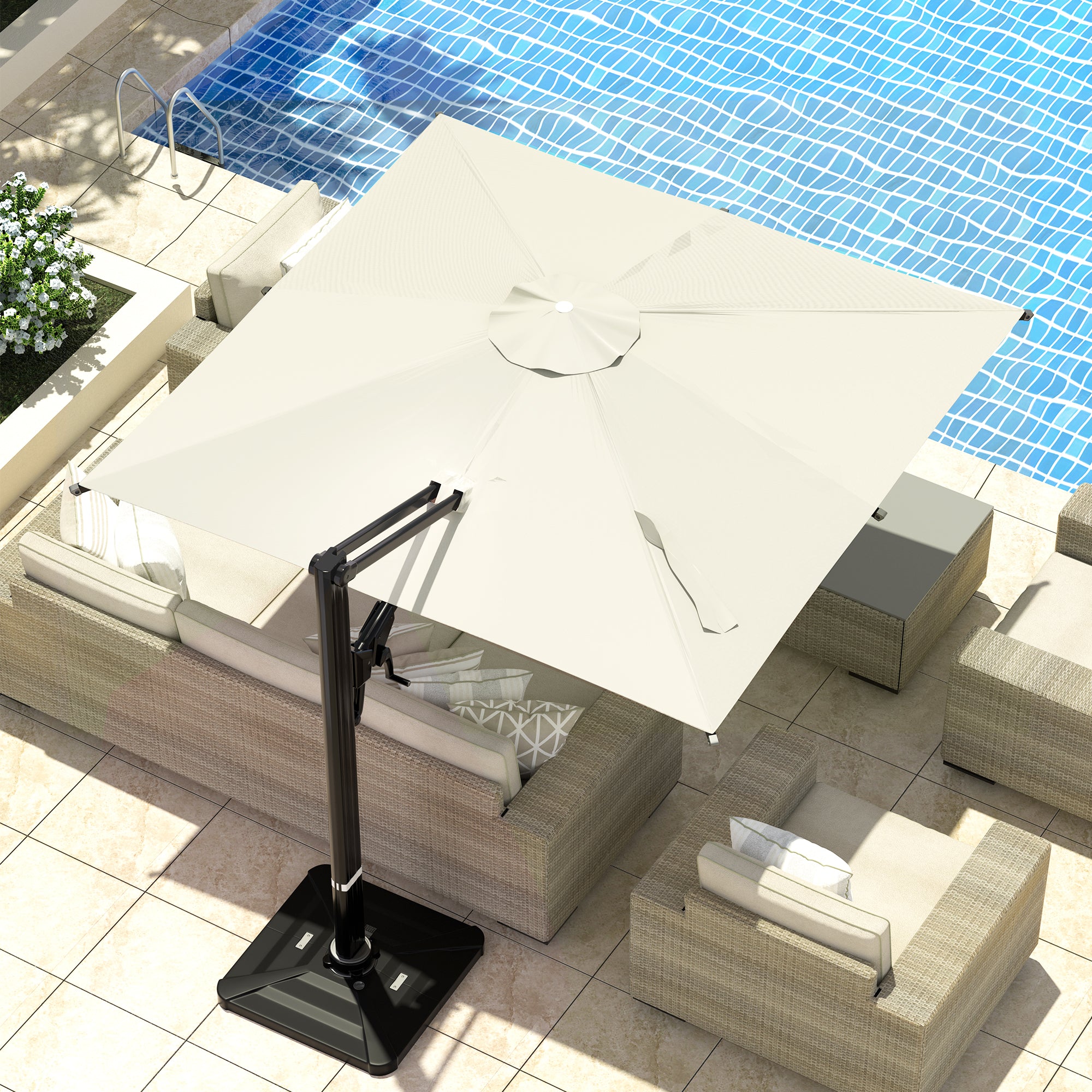HOMREST 10x10ft Large Rectangular Cantilever Umbrella with 360° Rotation & 6 Adjustable Heights, Yellow (Base Excluded)