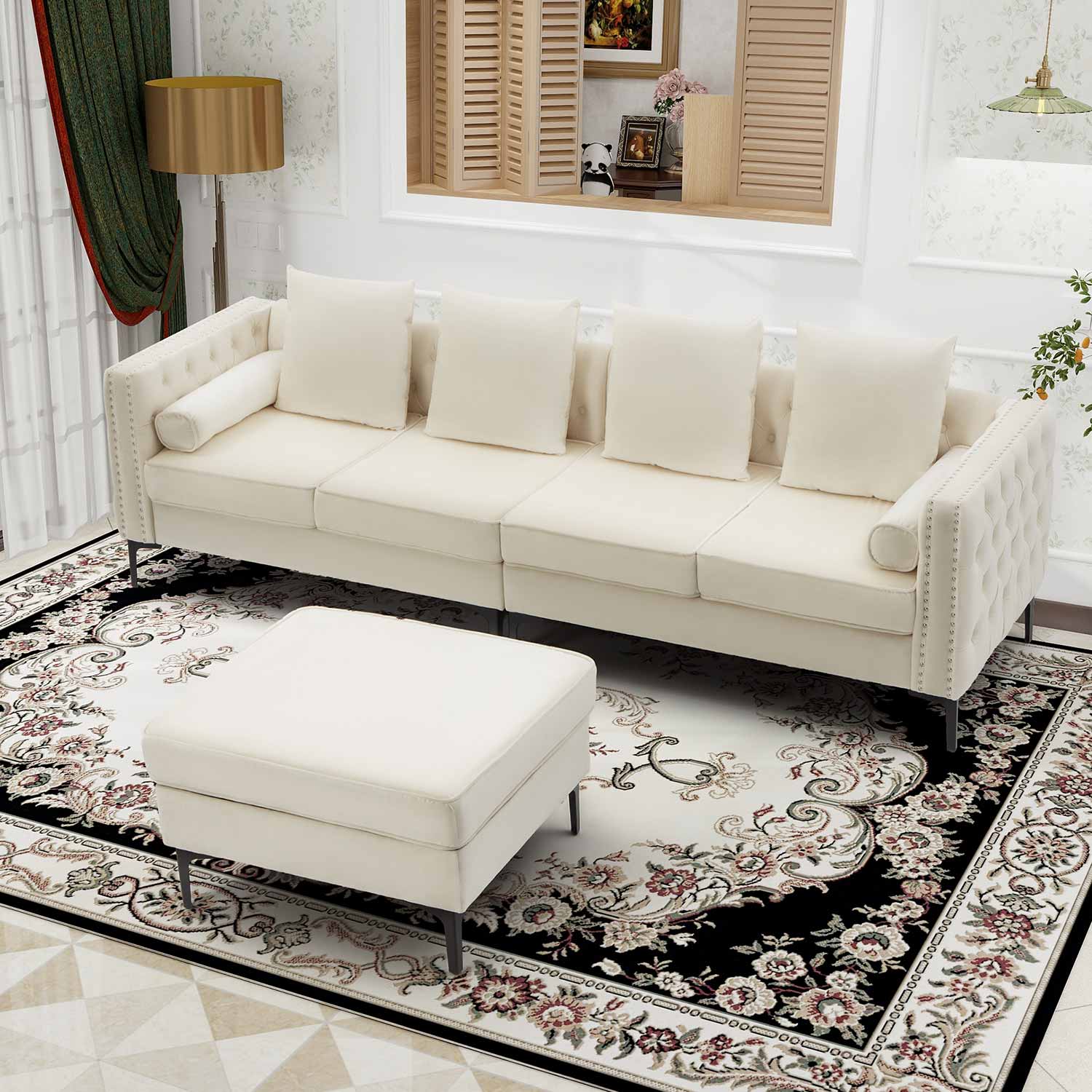Living room sectional sofa unit with ottoman, white | Homrest furniture