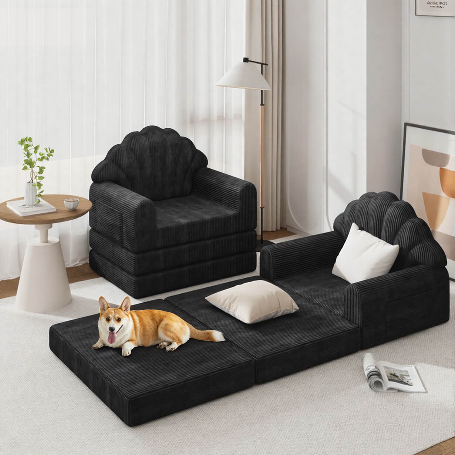 HOMREST 2-in-1 Folding Sofa Bed with Back Support, 75" D x 34" W Convertible Futon Sleeper Chair for Living Room Bedroom Small Spaces, Black