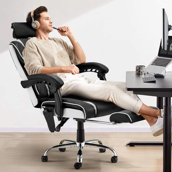 Homrest 6-Point Massage Office Chair with Footrest, Ergonomic Gaming Chair Black