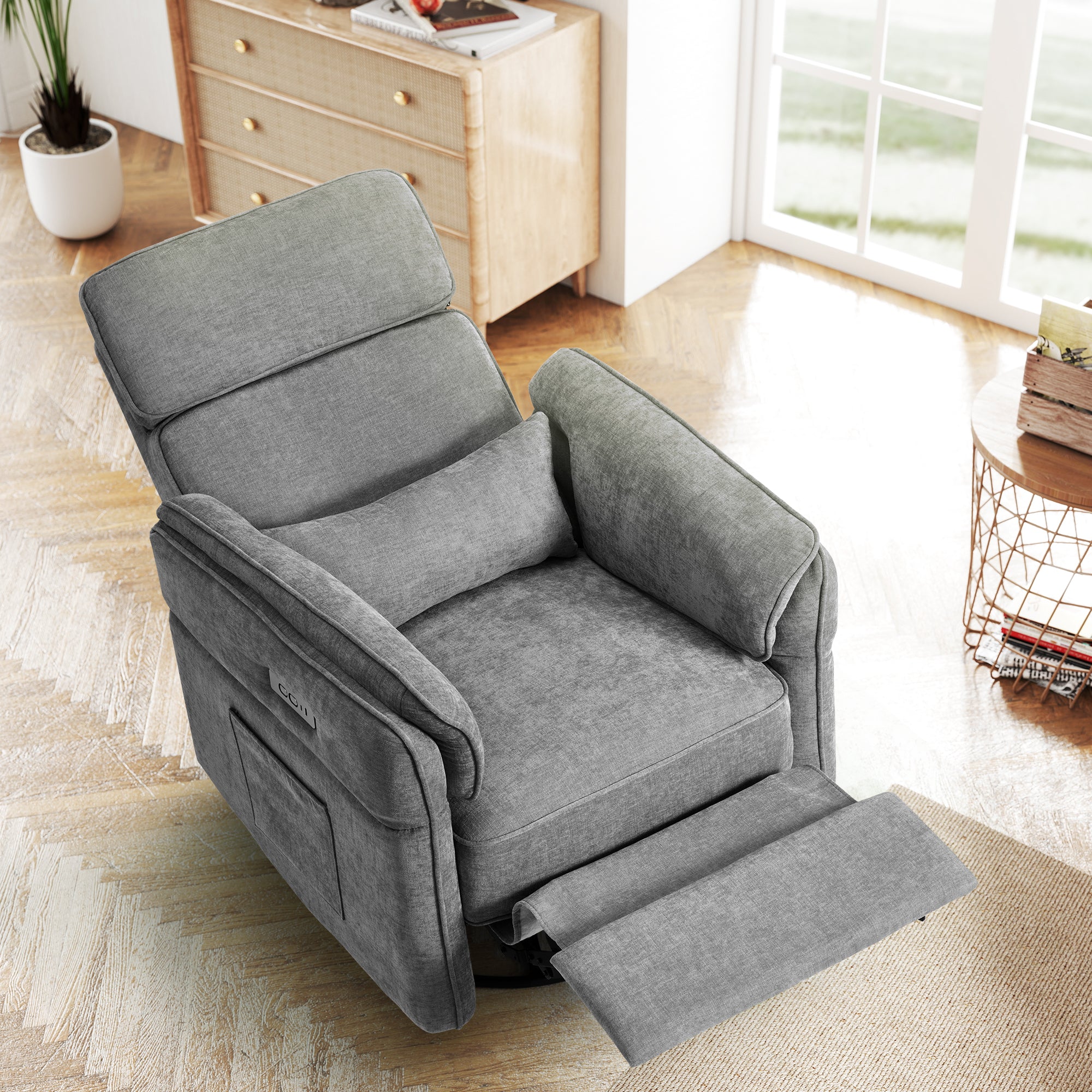 HOMREST Power Swivel Rocking Recliner Chair with Adjustable Headrest and Armrests for Living Room, Nursery, Gray