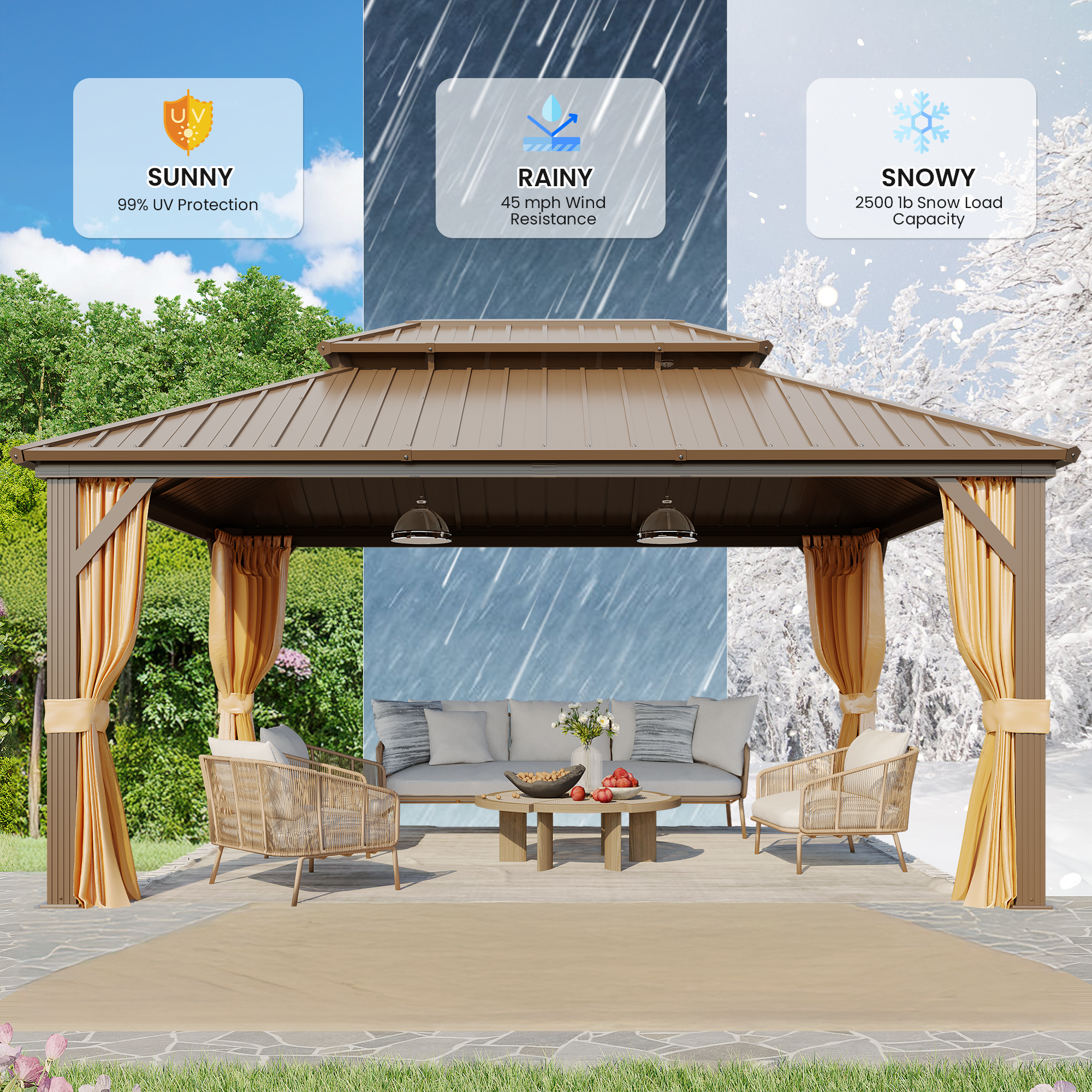 Homrest 12' x 16' Hardtop Gazebo, Aluminum Frame Gazebos with Galvanized Steel Double Roof