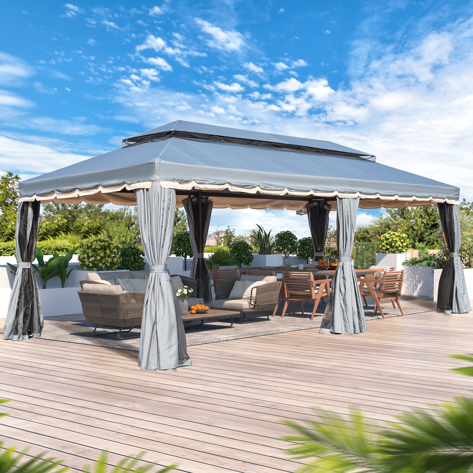 Homrest 10x20 Outdoor Canopy Gazebo with Netting and Shade Curtains, Grey