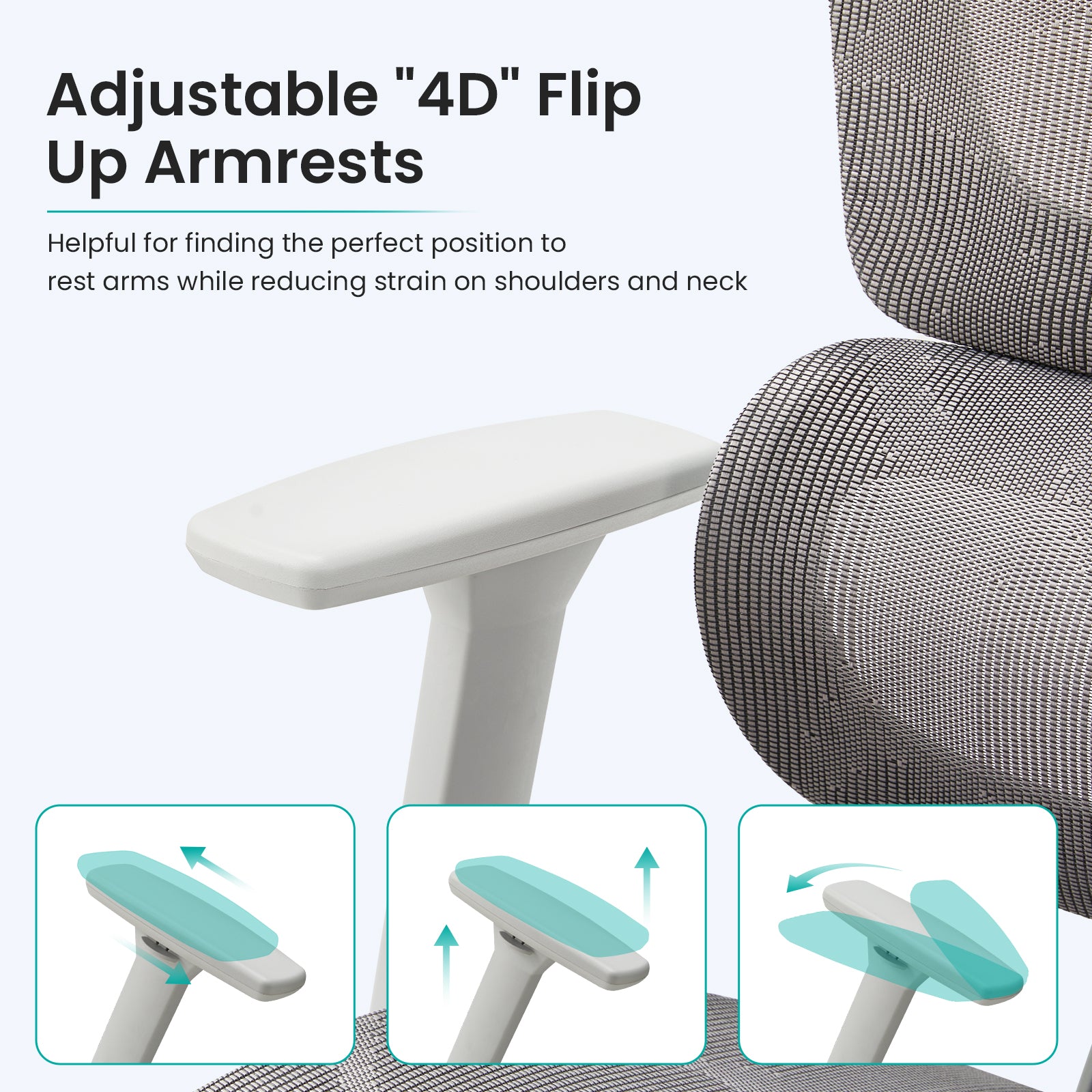 HOMREST Ergonomic Office Chair with 3D Adjustable Headrest & 4D Arms - Gaming Chair,Gray