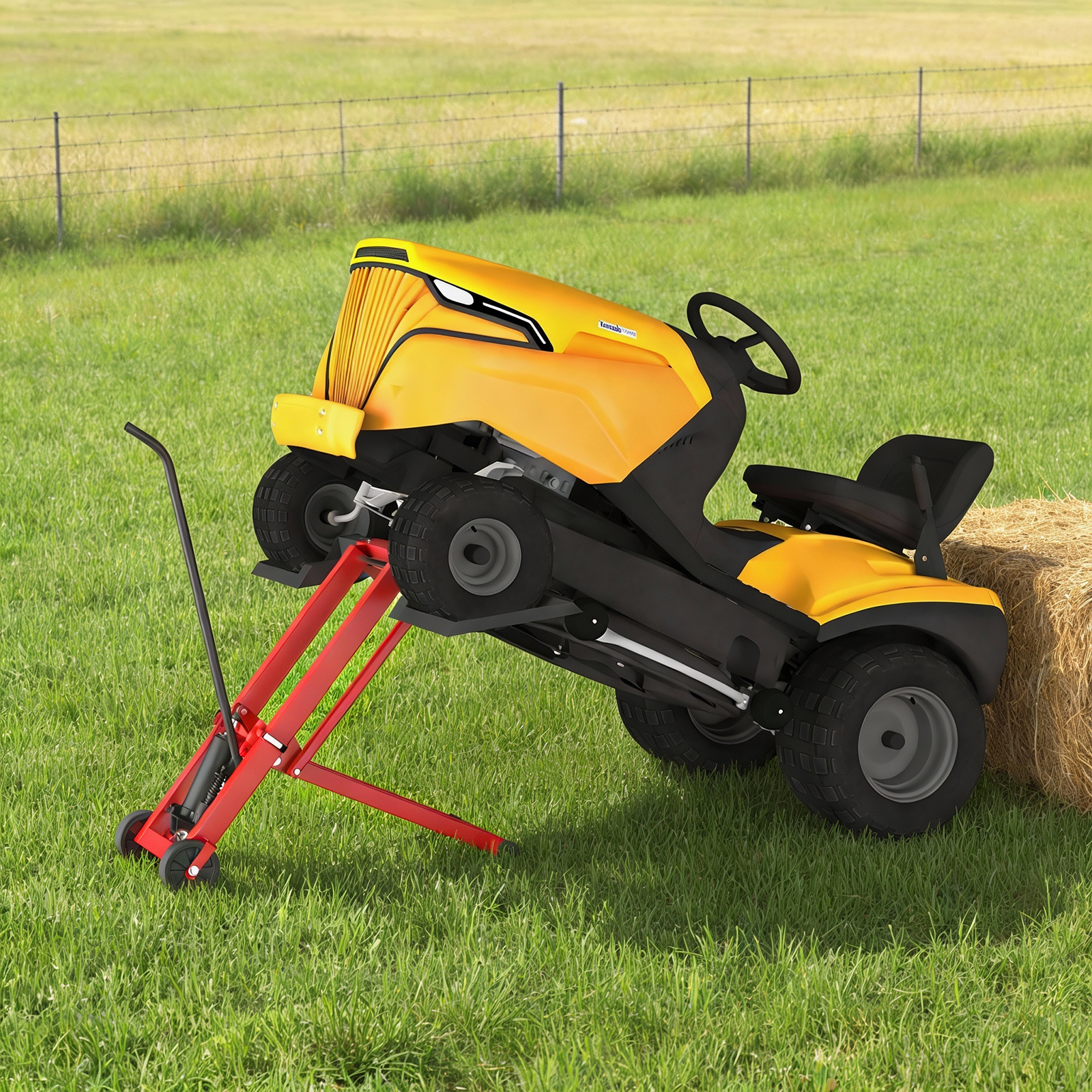 HOMREST 500LB Hydraulic Mower Lift for 40-47.6" Axle, 24" Lawn Tractor Jack with 3-Height Adjustment, Zero Turn Mower Lift for Maintenance & Repair, Red