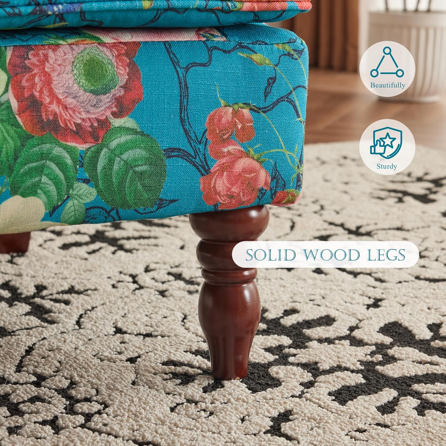 HOMREST Fabric Accent Chair for Living Room Bedroom Reading, Teal Floral