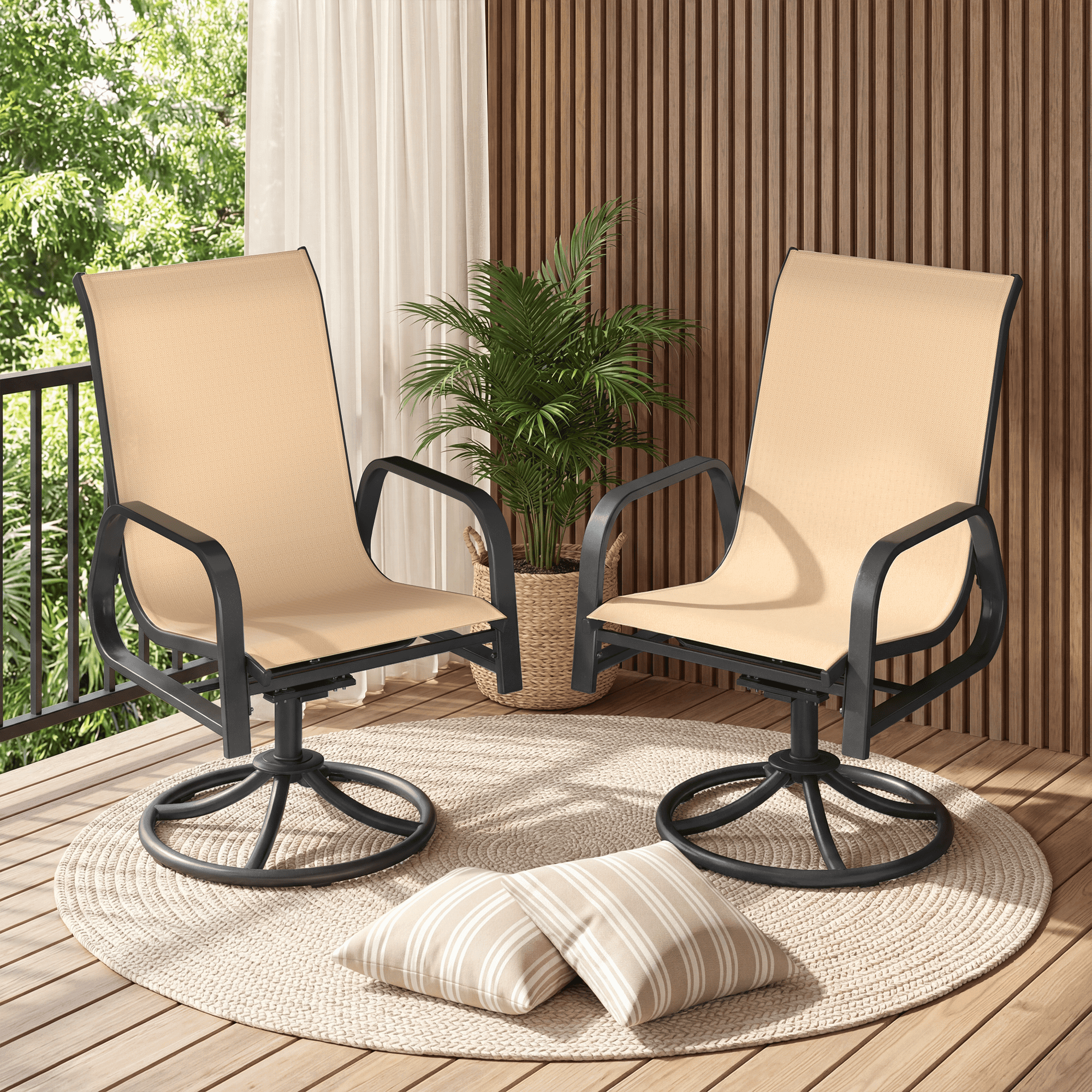 HOMREST 360° Swivel Dining Chairs Set of 2, Padded Textilene & Metal Frame, Brown