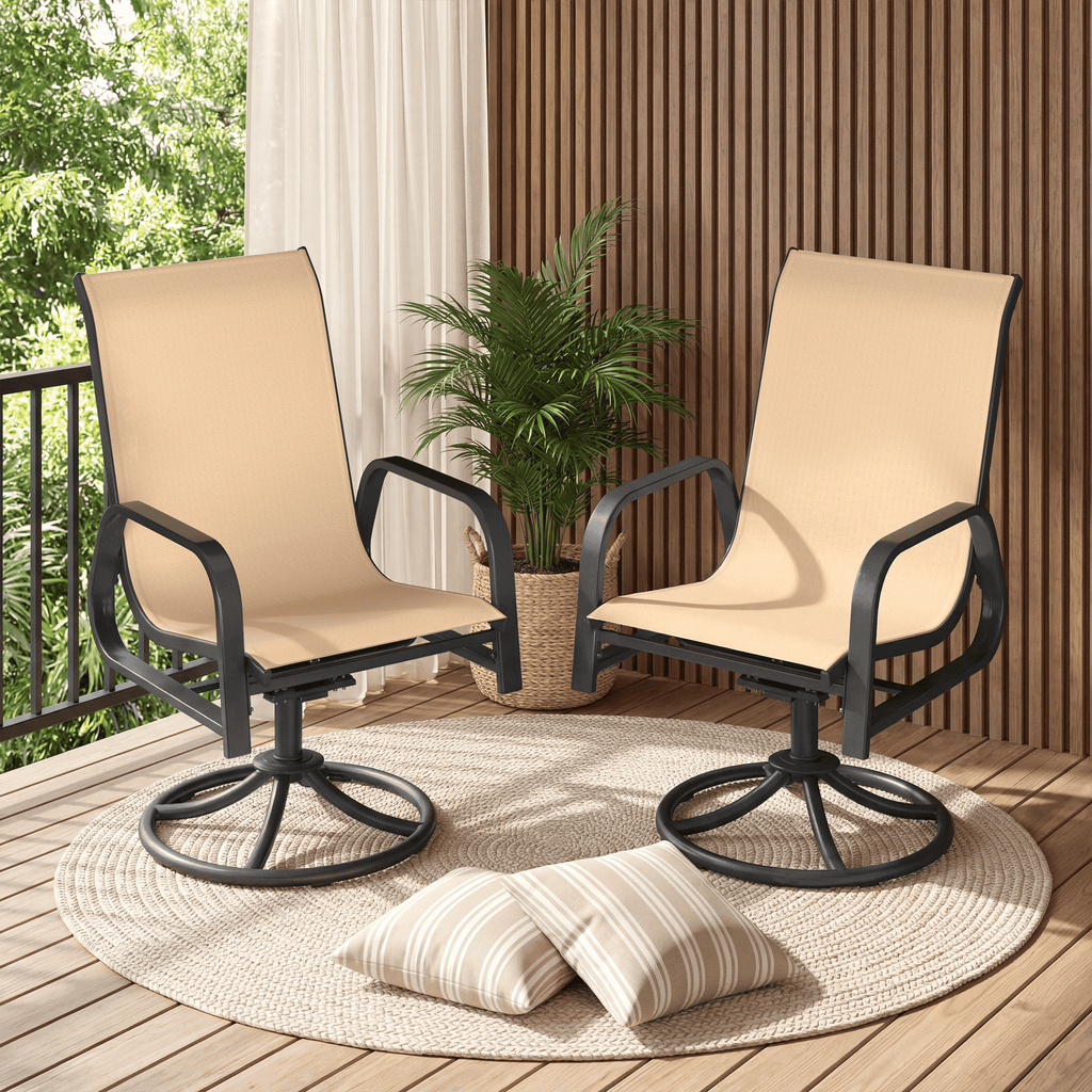 HOMREST 360° Swivel Dining Chairs Set of 2, Padded Textilene & Metal Frame, Brown