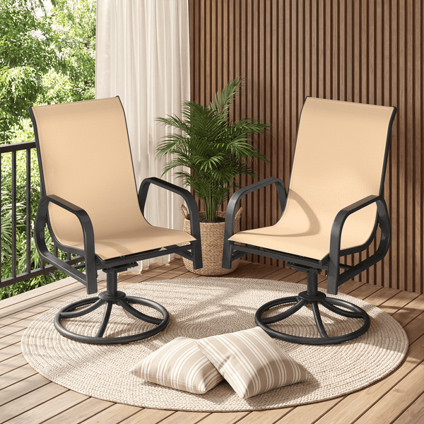 HOMREST 360° Swivel Dining Chairs Set of 4, Padded Textilene & Metal Frame, Brown