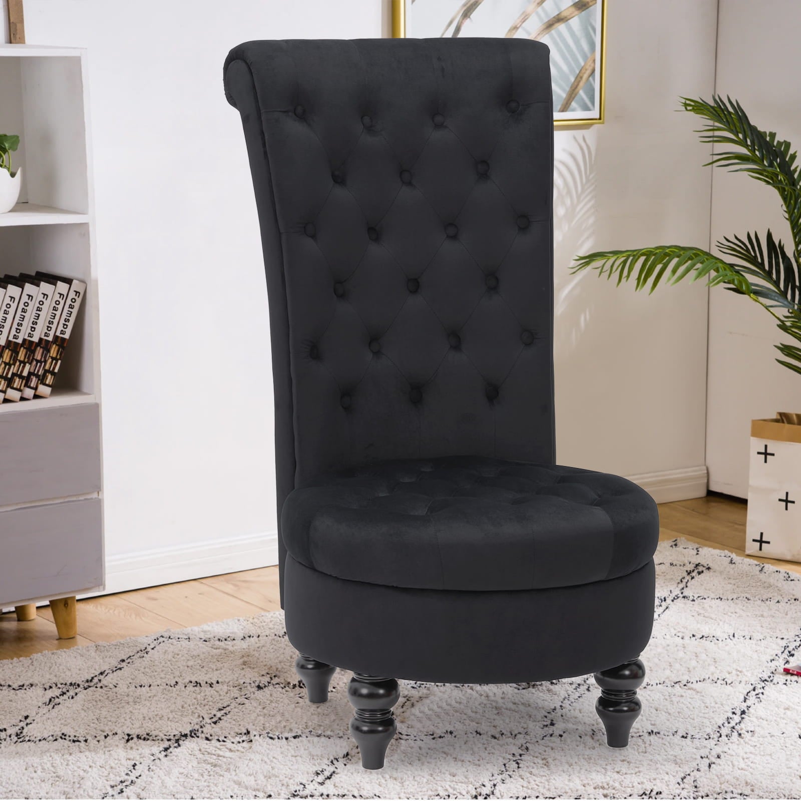 Homrest Throne Button-Tufted High-Back Accent Chair – Black