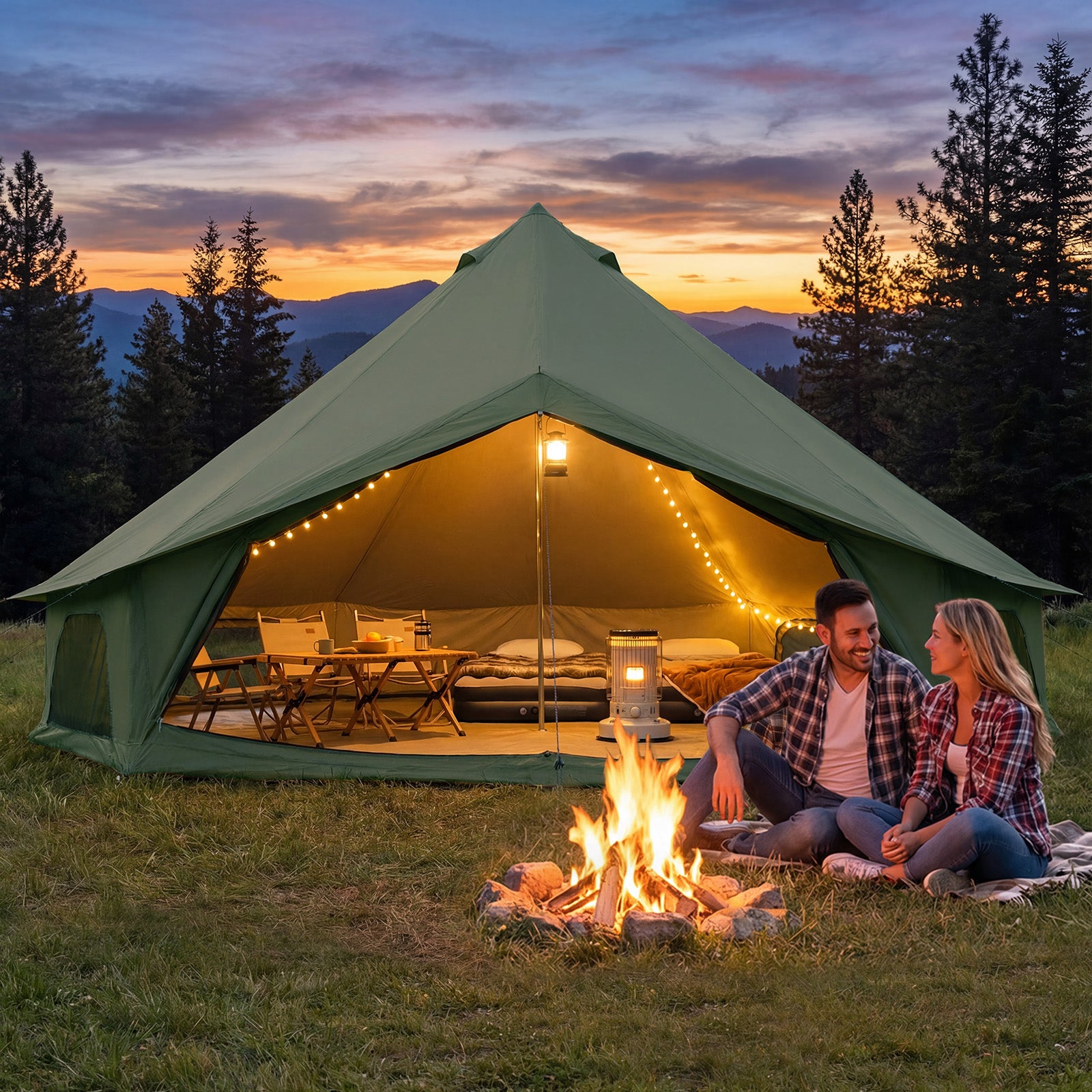 HOMREST Bell Tent for Family Camping, 9.8 FT Yurt Tent with Stove Jack, 4 Season Oxford Tents for Outdoor Party, Hot Tent Shelter Fits 3-4 People