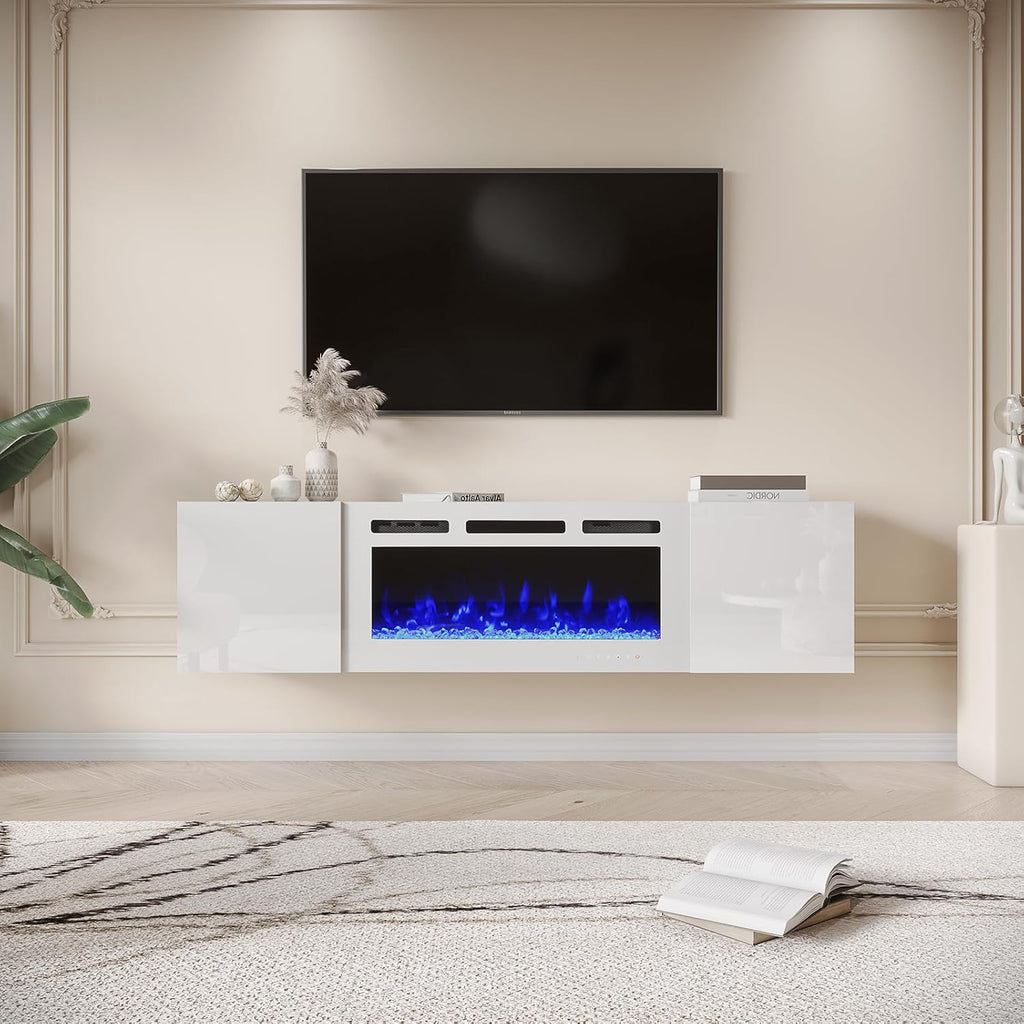 white fireplace tv stand