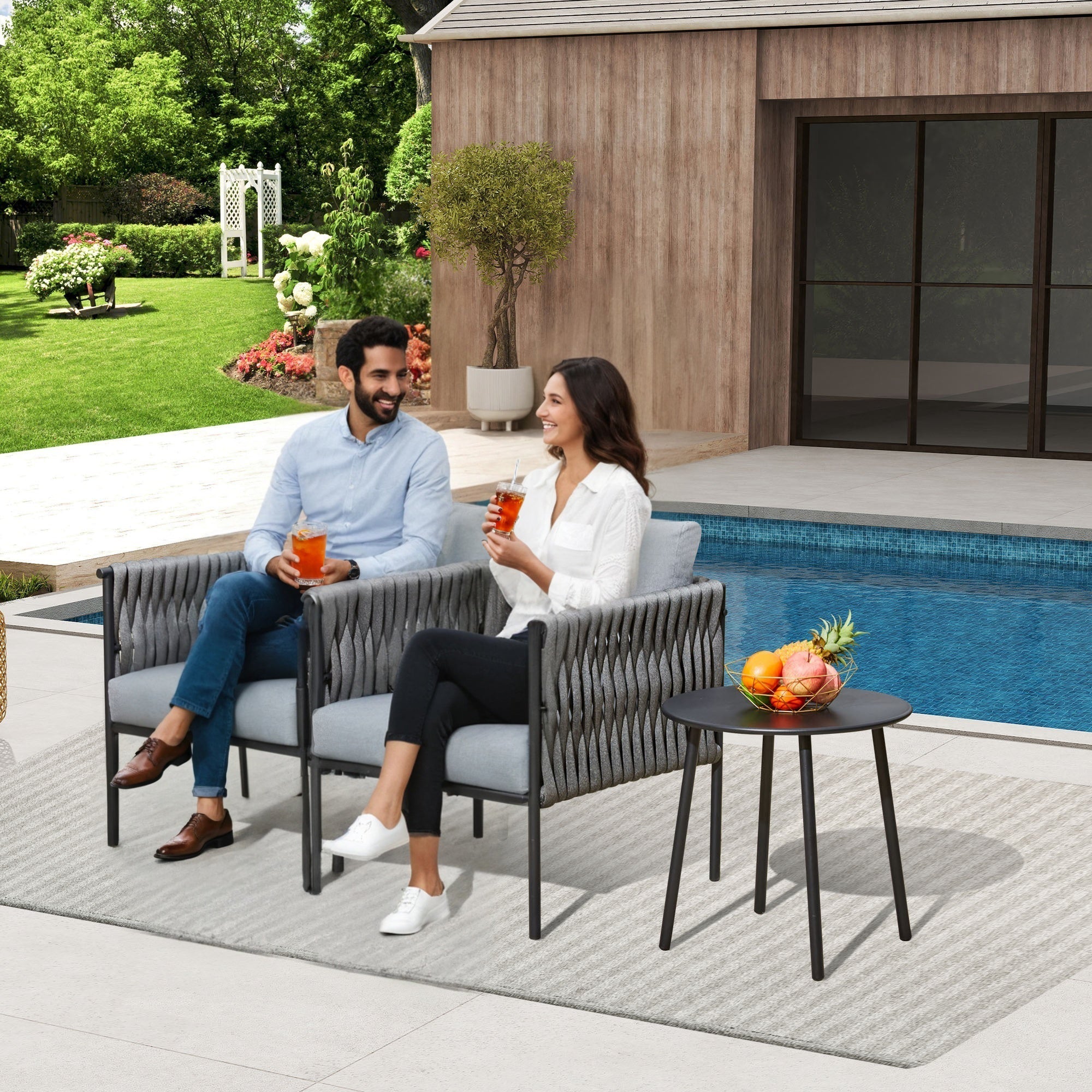 HOMREST 3-Piece Patio Bistro Set, Modern Outdoor Furniture, Earth Black & Starry Sky Gray