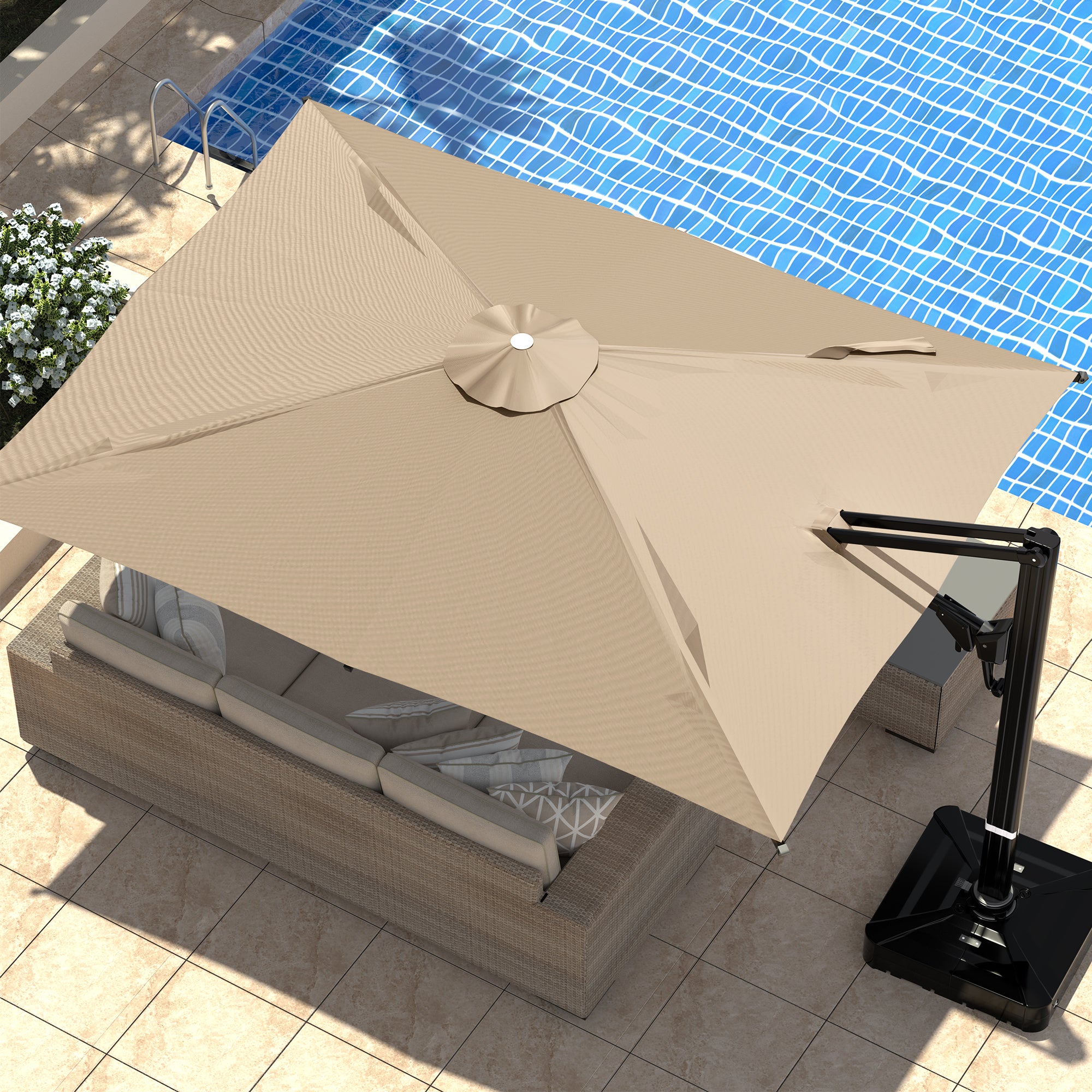 HOMREST 10x13ft Large Rectangular Cantilever Umbrella with 360° Rotation & 6 Adjustable Heights, Outdoor Patio Umbrella for Garden, Pool, Deck, Brown (Base Excluded)