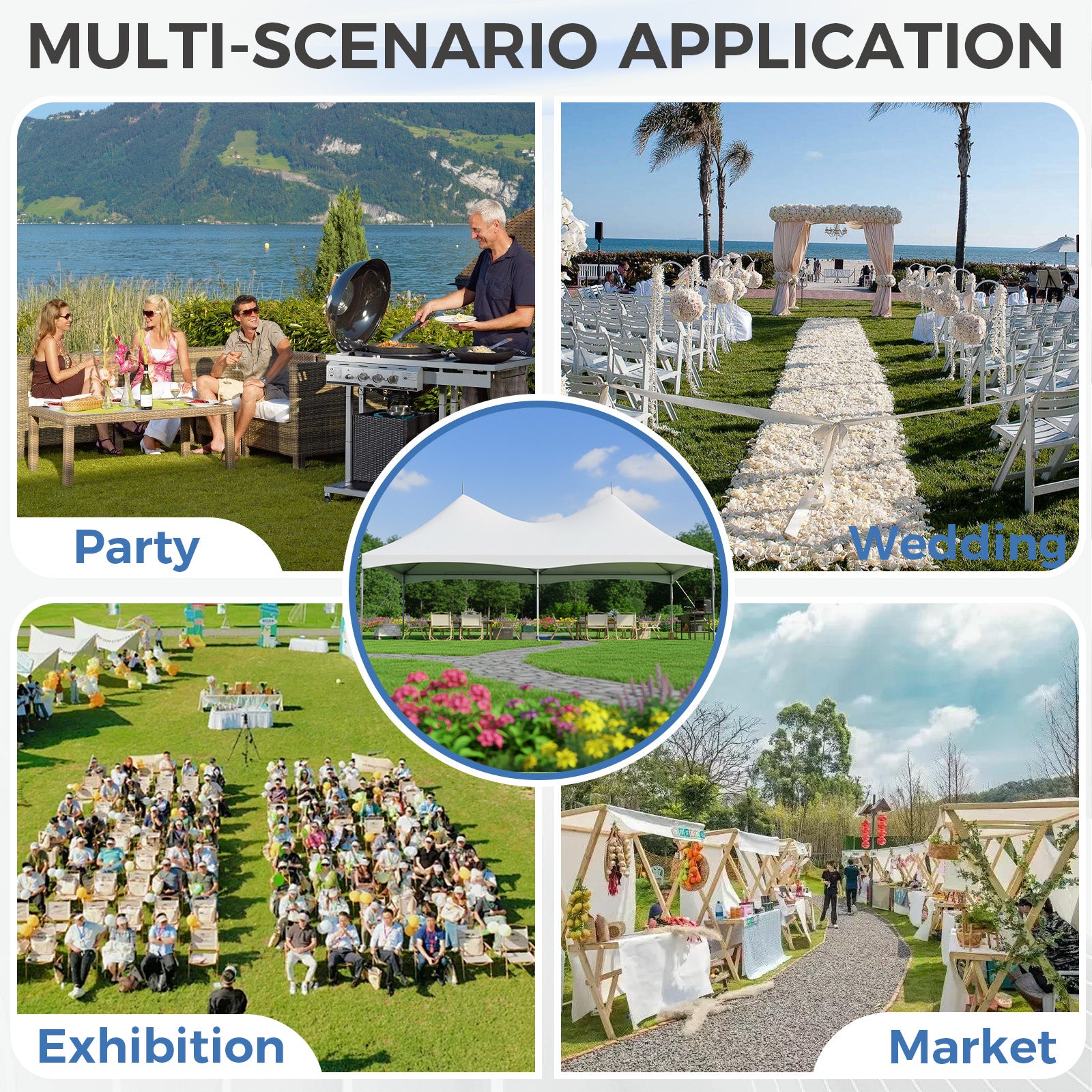 HOMREST  20x30ft Party Tent Outdoor Wedding Tent Heavy Duty Peaked Frame Canopy With Fire Retardant PVC Top 100 Person For Event Commercials White