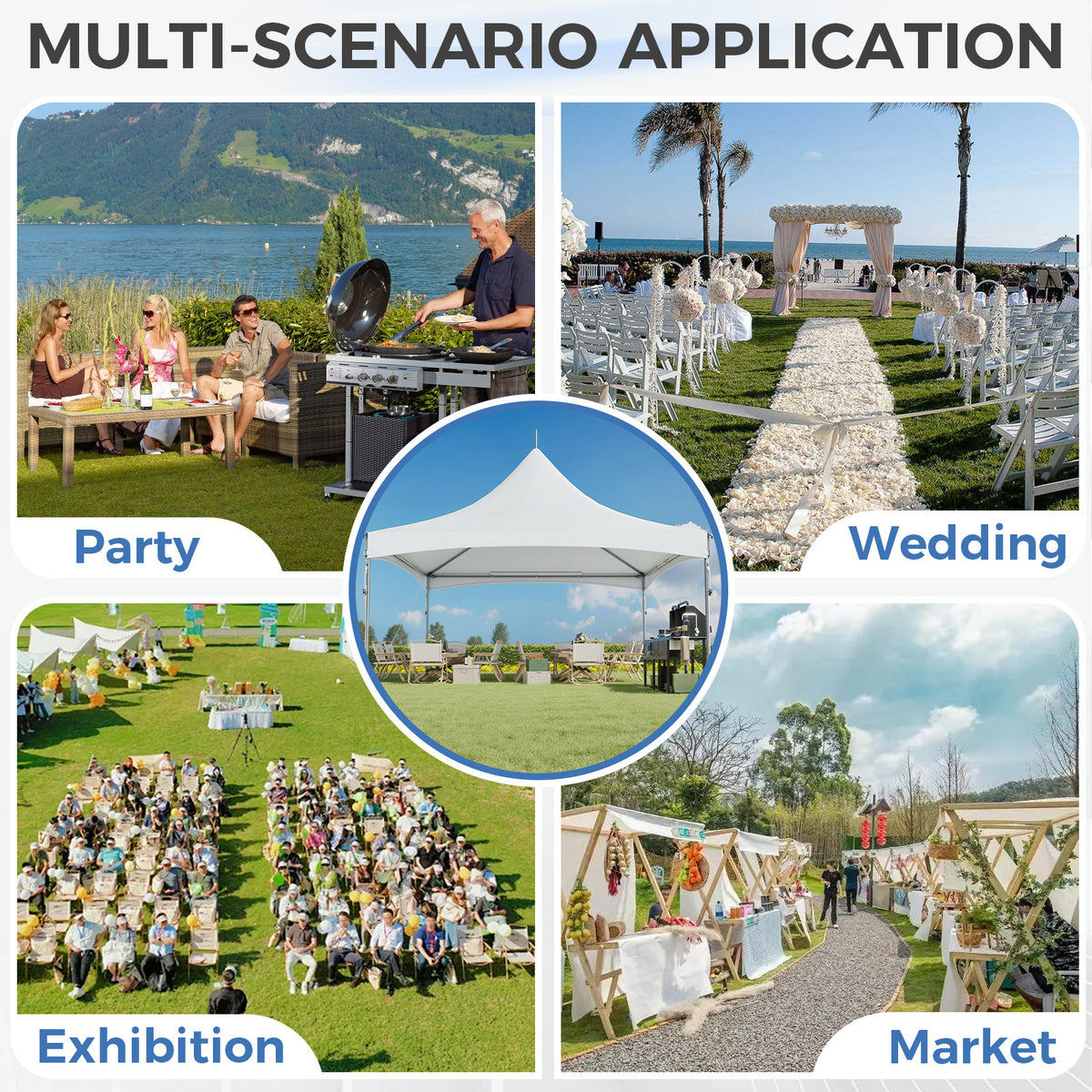 HOMREST 20x20ft Party Tent Outdoor Wedding Tent Heavy Duty Peaked Frame Canopy With Fire Retardant PVC Top 80 Person Capacity Gazebo Shelter Tent For Event Commercials White