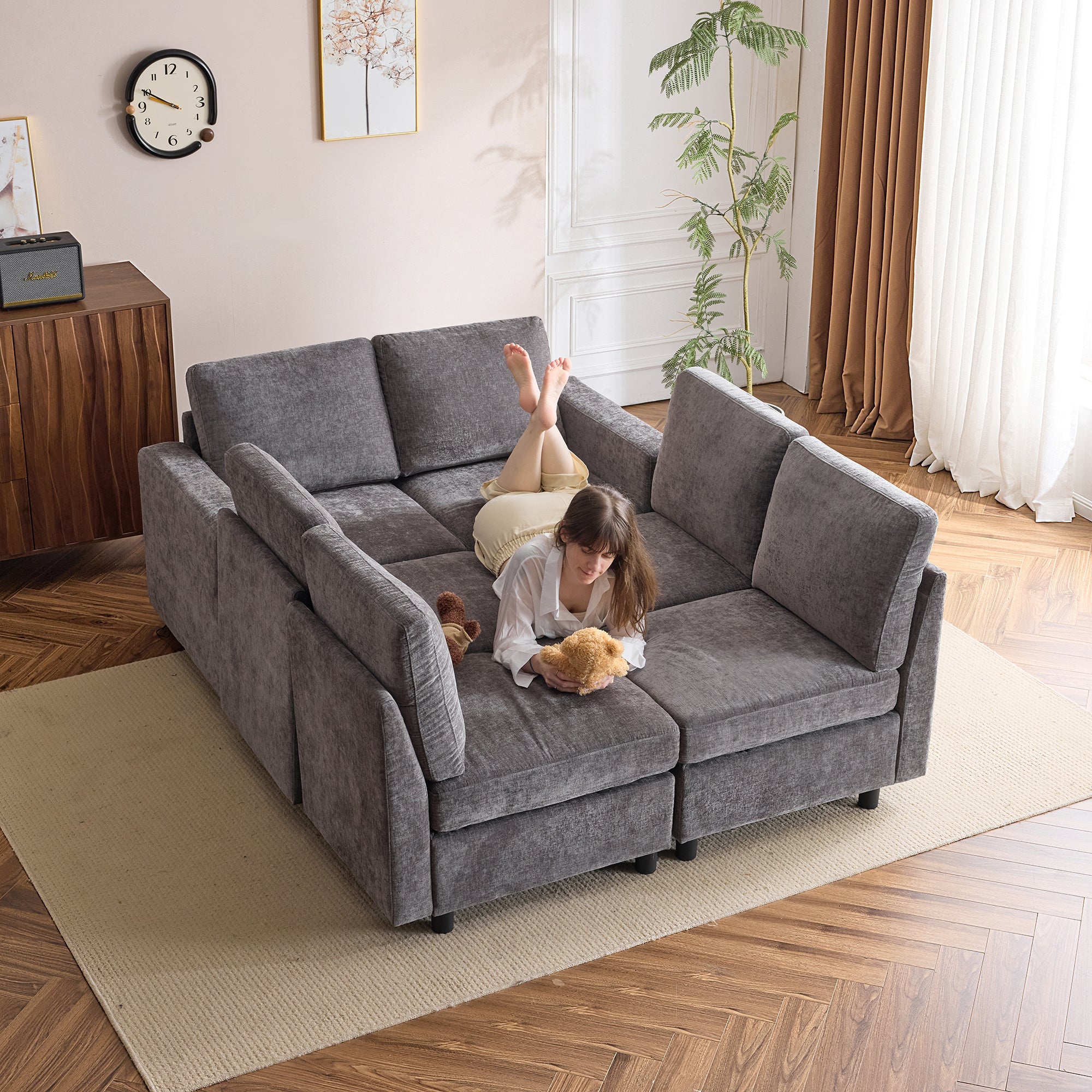 Homrest 6 Piece Modular Sectional Couch with Storage for Living Room, Dark Gray