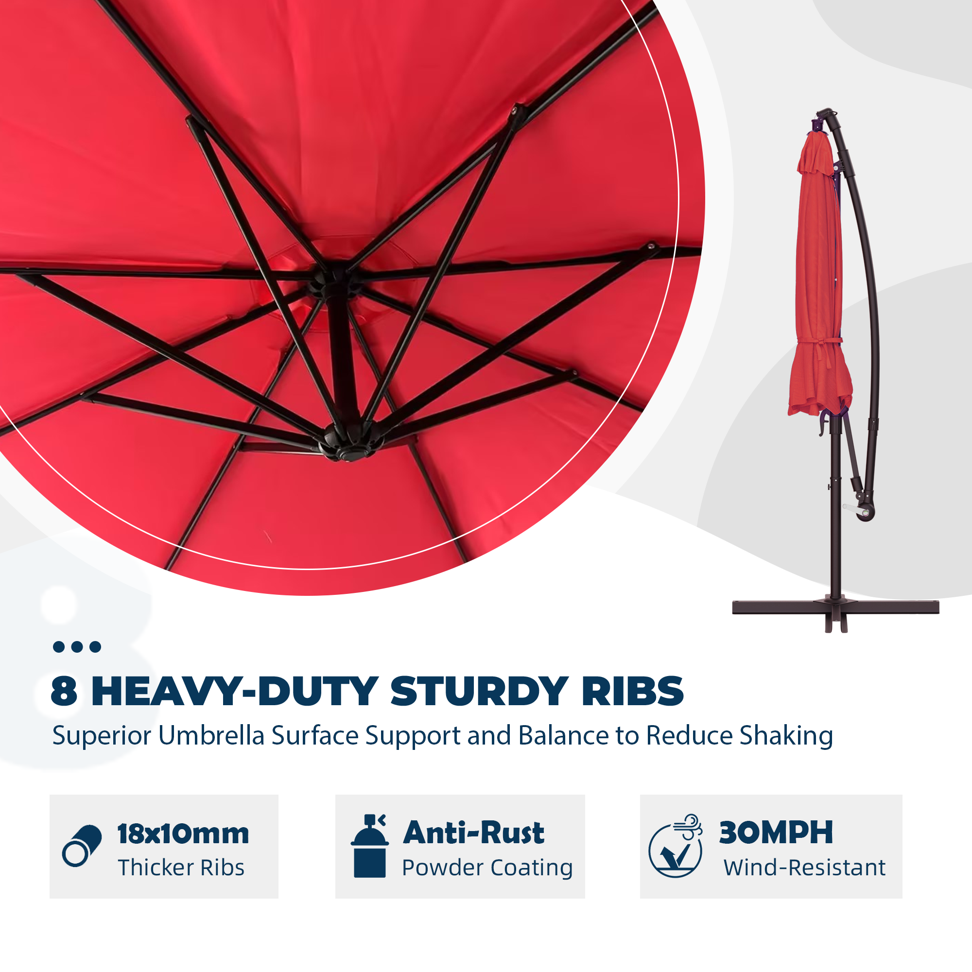 Homrest 10ft Offset Patio Umbrella - Outdoor Hanging Umbrella with Easy Tilt, 99.9% UV Protection, and Sturdy Iron Frame for Garden, Pool, Backyard, Red