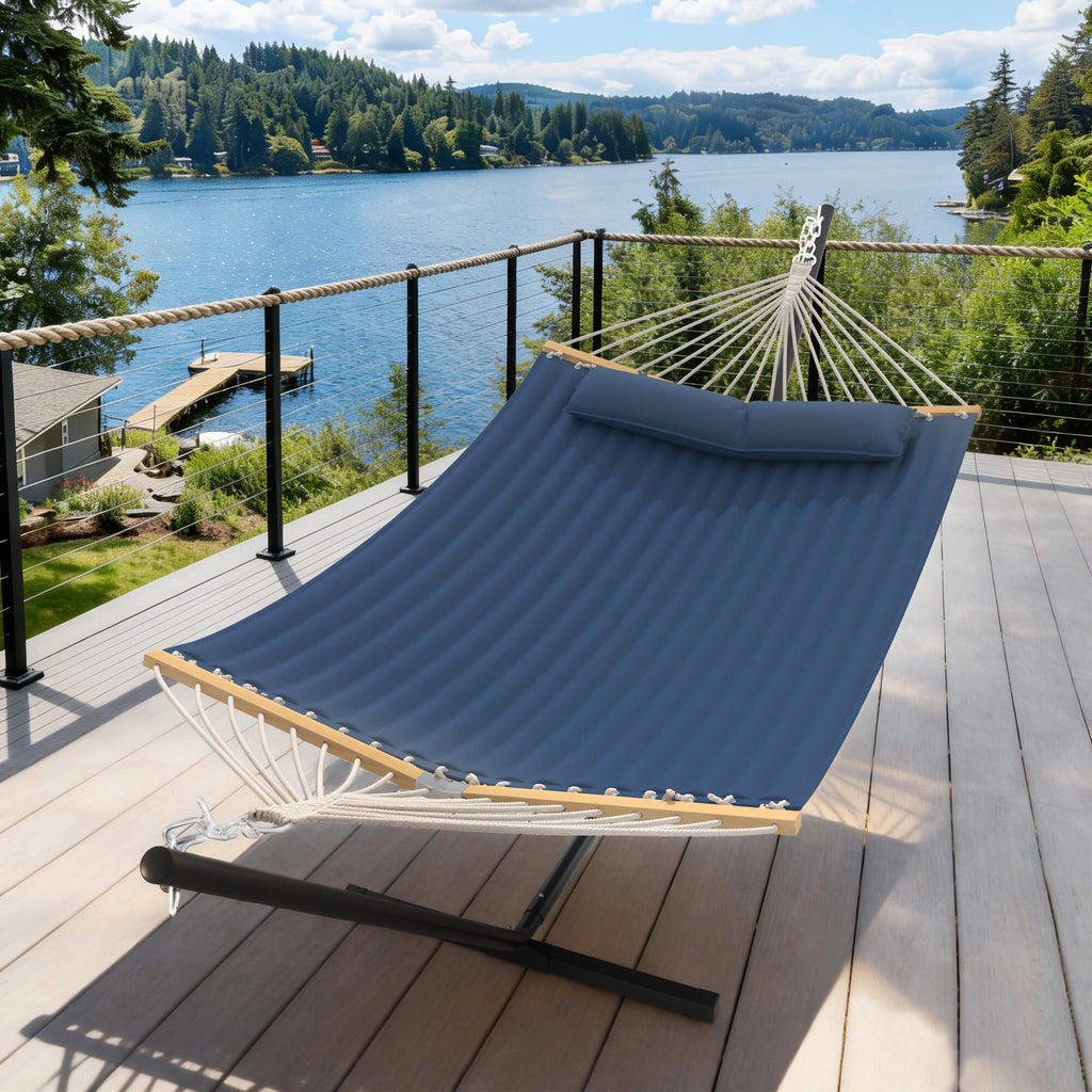 HOMREST Modern Rope Hammock with Stand, Portable Outdoor Hammock for Backyard, Beach & Camping, Navy Blue