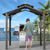 HOMREST 8' x 5' Hardtop Grill Gazebo with 2 Side Shelves, Bottle Opener, and Galvanized Steel Double Roof, Brown