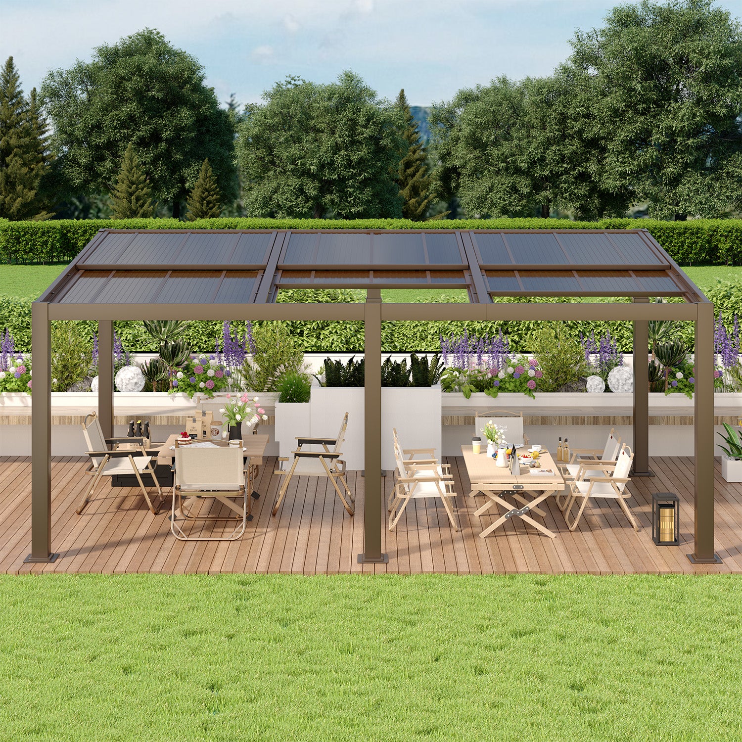 HOMREST 12' x 20' Lean to Gazebo, Heavy Duty Patio Gazebo with Adjustable Polycarbonate Roof, Hardtop Wall Mounted Gazebo with Metal Frame, Outdoor Pergola for Deck, Porch, Garden, Backyard