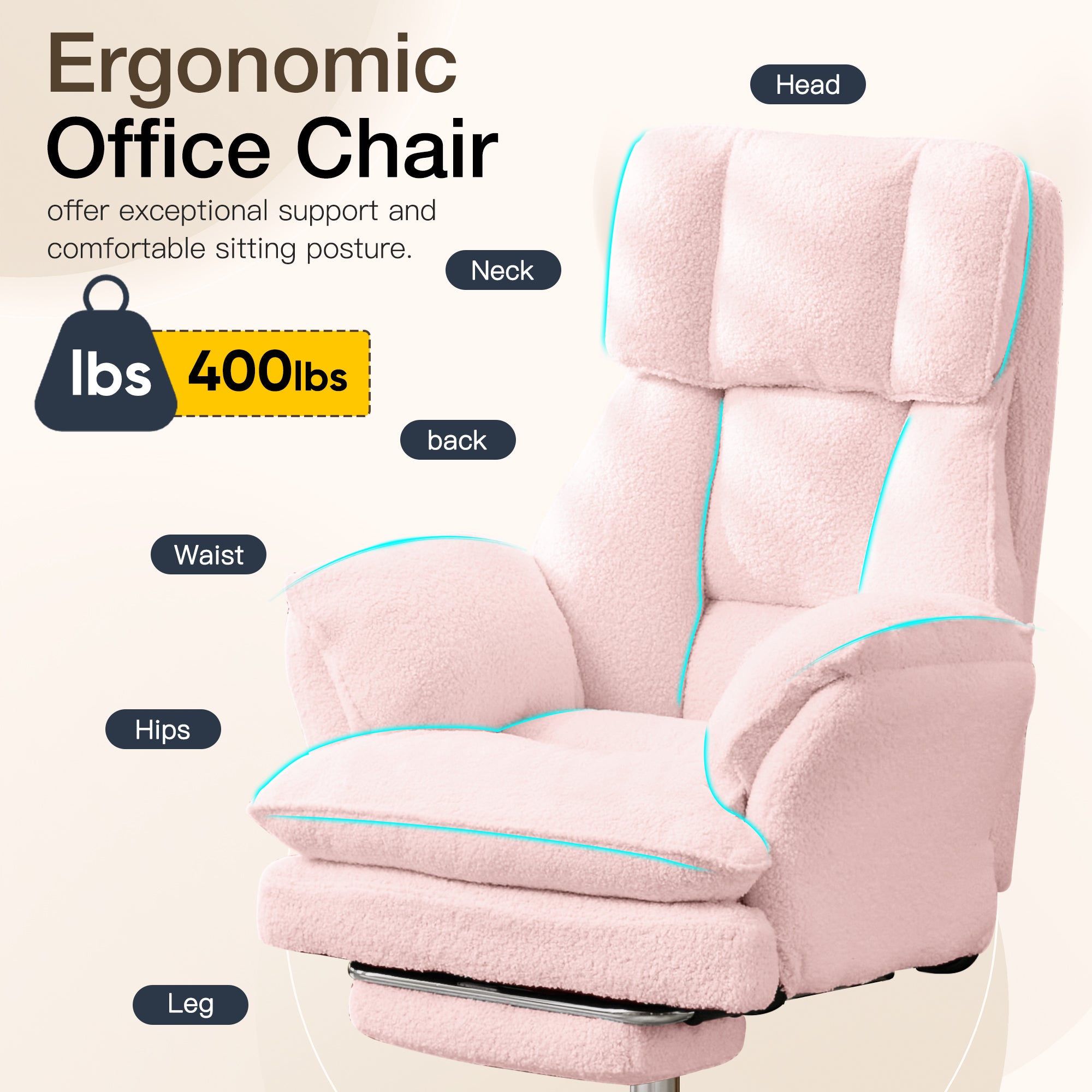 HOMREST Cloud Cross Legged Office Chair with Footrest,Leather Big and Tall Executive Ergonomic Chair,155° Reclining Computer Wide Desk Chair, Pink