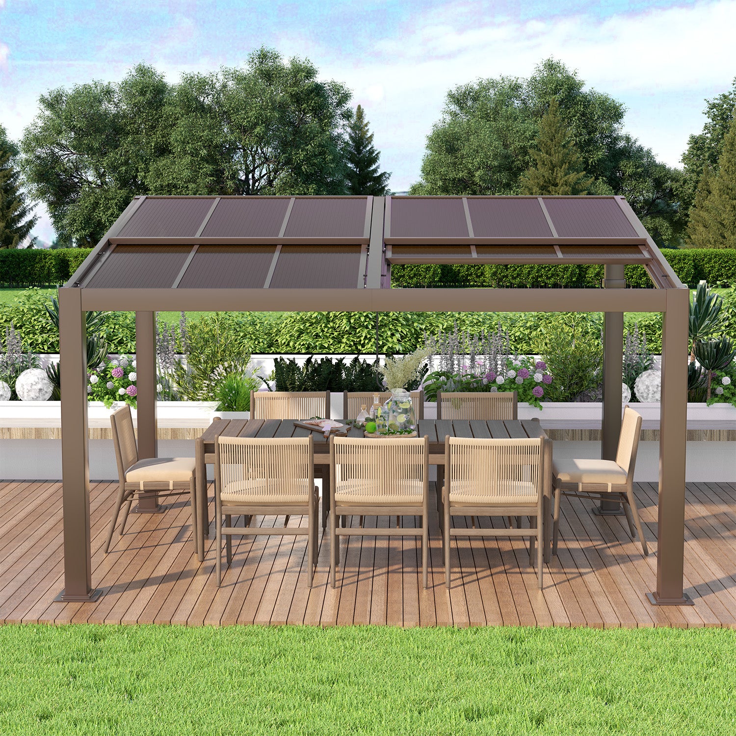 HOMREST 10' x 13' Lean to Gazebo, Patio Gazebo with Adjustable Polycarbonate Roof, Hardtop Wall Mounted Gazebo with Metal Frame