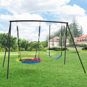 Homrest Heavy-Duty A-Frame Metal Swing Set, 440lbs Capacity, Includes Saucer & Belt Swings, Outdoor Playground for Kids