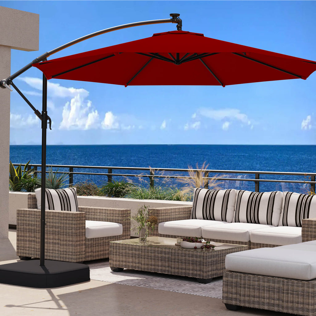 Homrest 10ft Patio Umbrella with Base, Outdoor Offset Cantilever Umbrella, Infinite Tilt, Burgundy