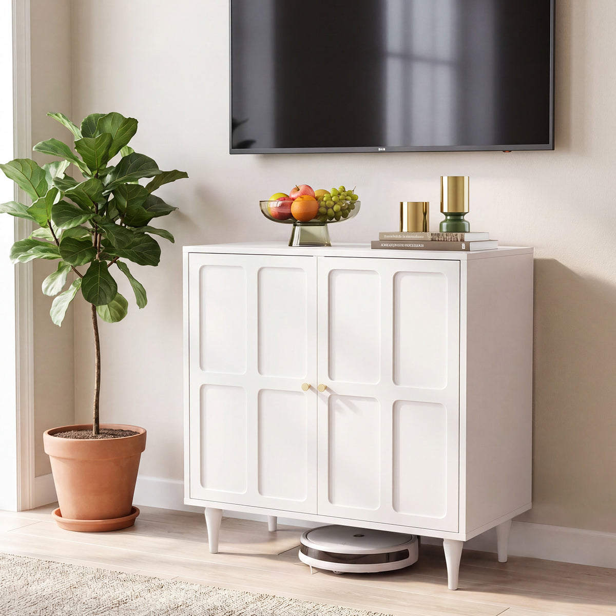 HOMREST Storage Cabinet with 2 Doors and Adjustable Shelves, Sideboard, White