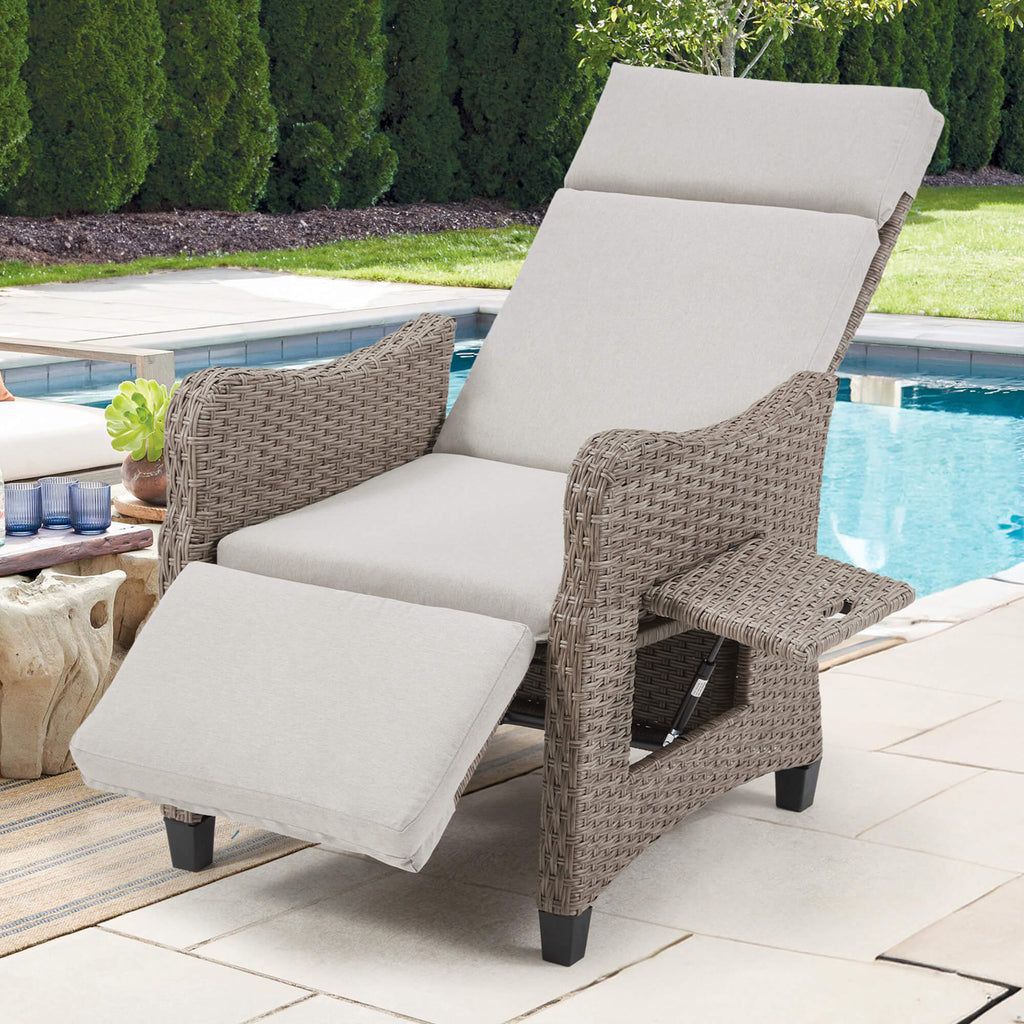 Homrest Outdoor Recliner Chair with Flip-up Table & Removable Cushion for Patio Deck Backyard, Beige