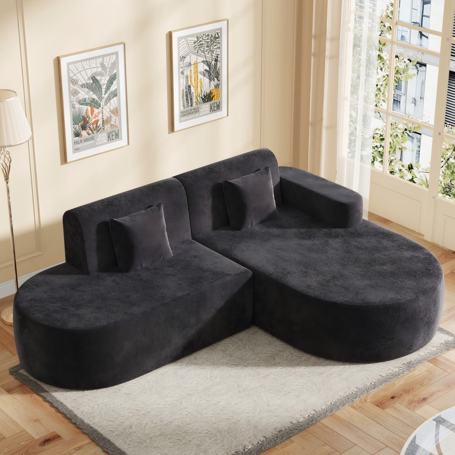 HOMREST Modern L-Shape Sectional Sofa with Chaise Lounge,Boneless L Shape Sofa with Deep Seat, Black