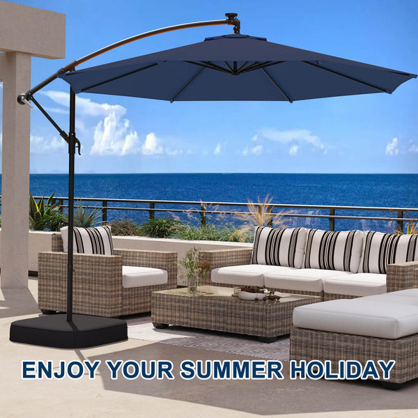 Homrest 10ft Patio Umbrella with Base, Outdoor Offset Cantilever Umbrella, Infinite Tilt, Navy Blue