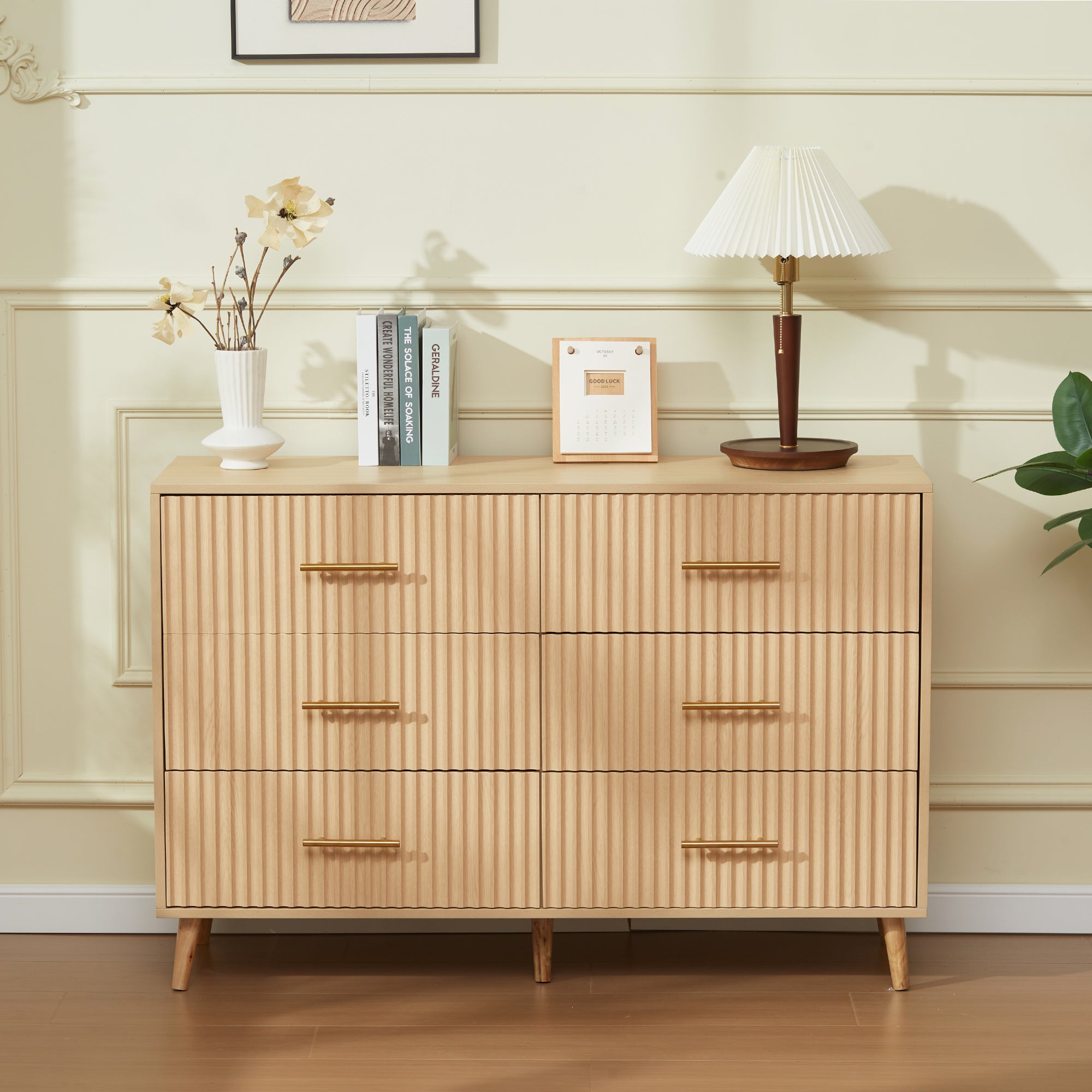 HOMREST 6 Drawer Dresser Modern Dresser Chest of Drawers with Fluted Panel