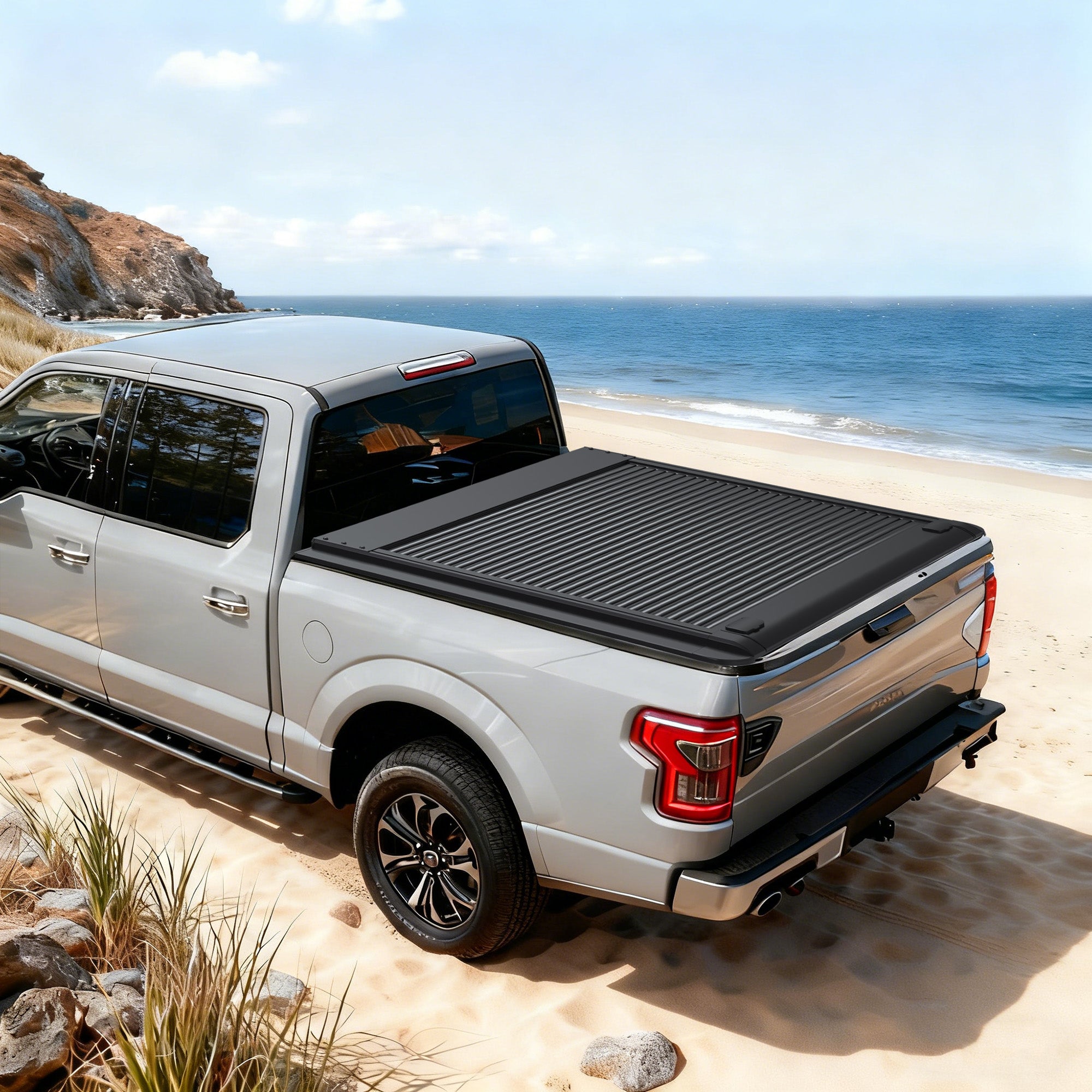 HOMREST Retractable Hard Truck Bed Tonneau Cover for 2016-2026 Toyota Tacoma 5 Ft(60'') with Double Key Lock & LED Light,Aluminum Matte Black