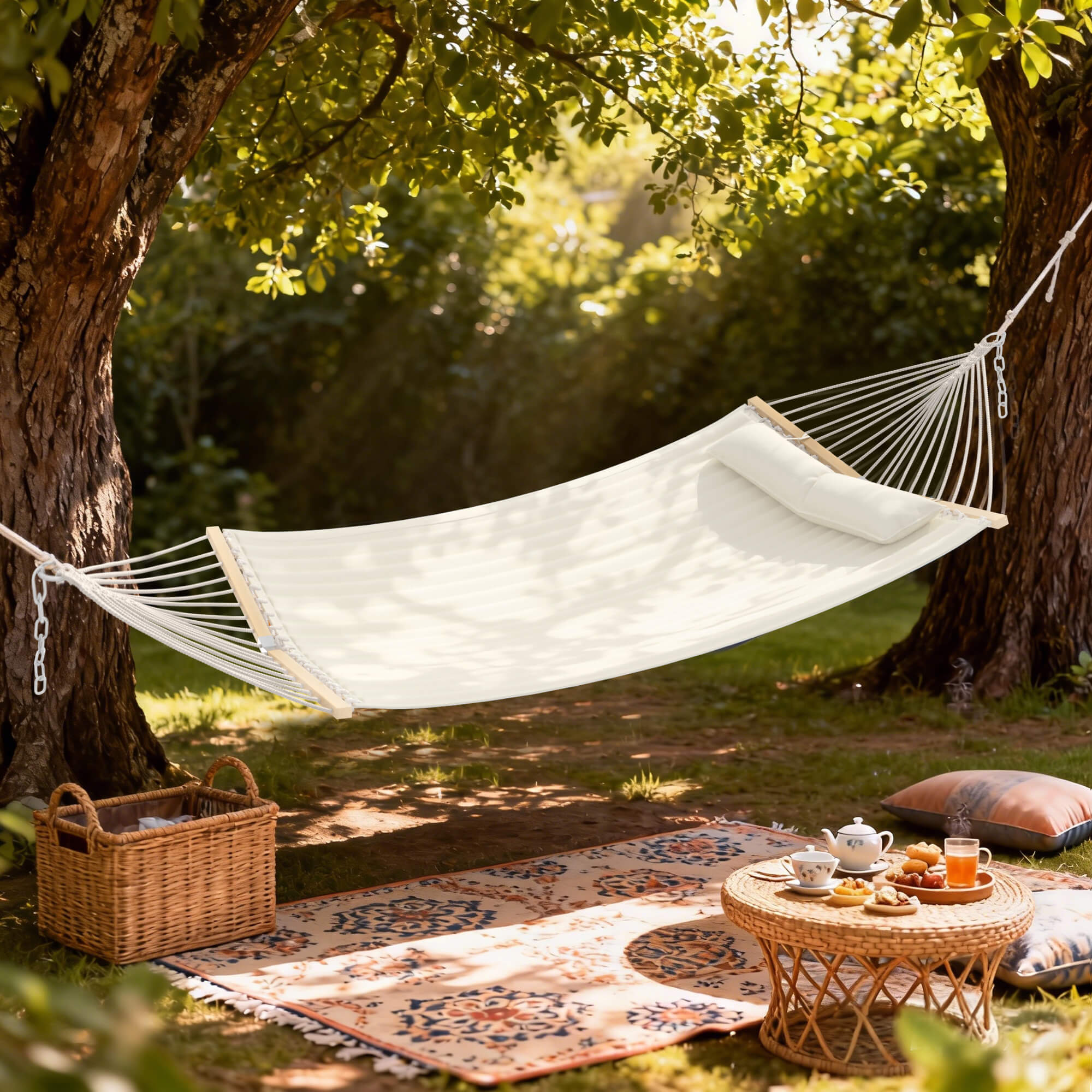 HOMREST Modern Portable Hammock, Outdoor Rope Hammock for Backyard, Beach & Camping, Off-White