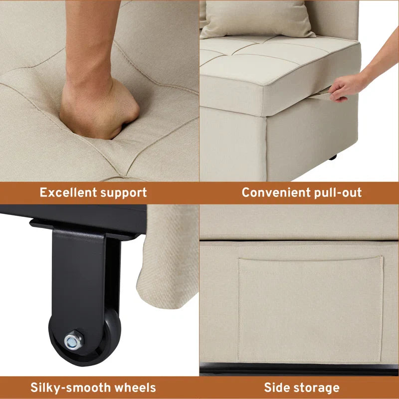 HOMREST 3 IN 1 Futon Sofa Bed Convertible Recliner Lounge for Living Room with Reclining Backrest, Linen, Beige