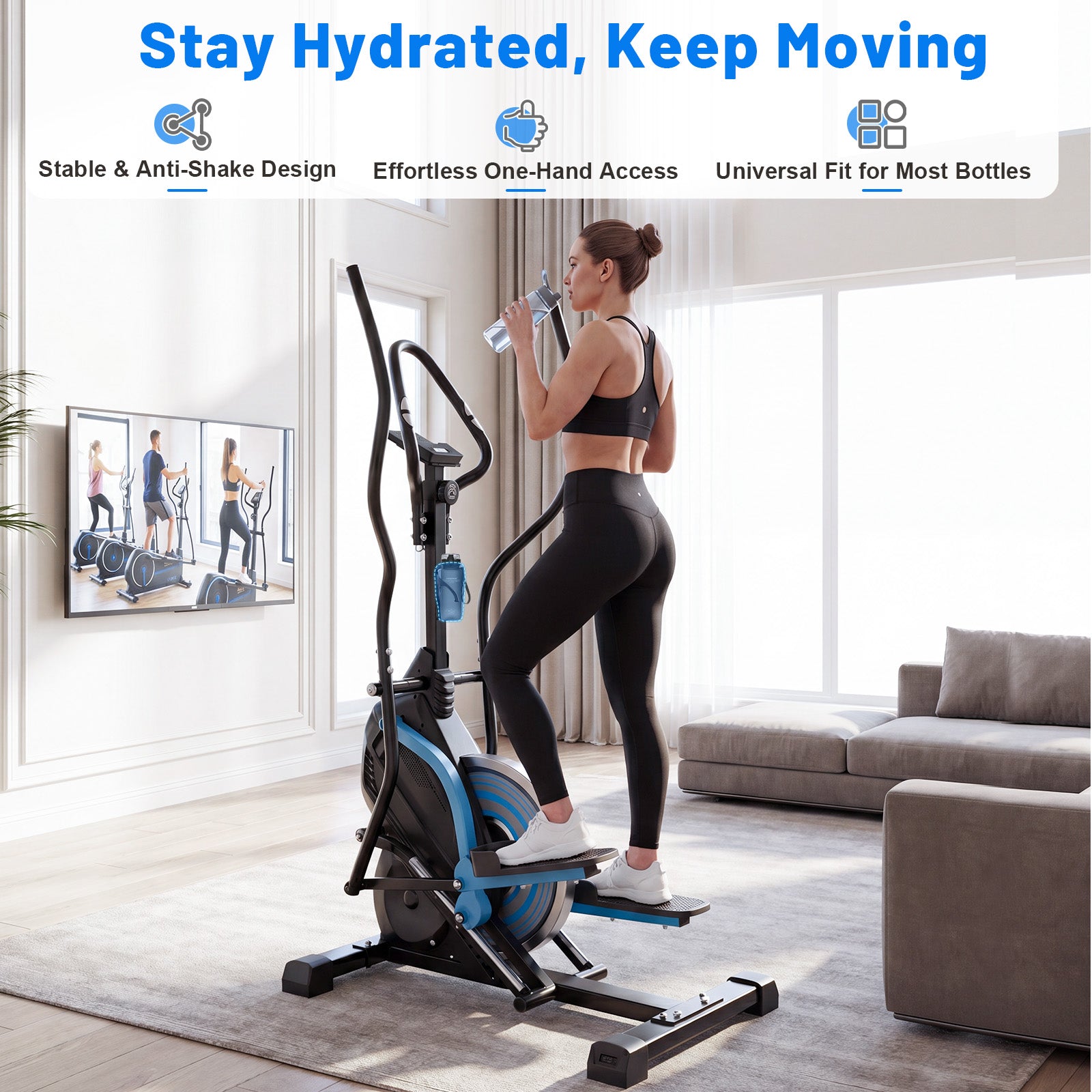 HOMREST 3-in-1 Elliptical Exercise Machine for Home, Cardio Climber & Stair Stepper with 18LB Flywheel, 16-Level Magnetic Resistance, 15.5” Stride, 300LB Capacity, Quiet Compact Trainer