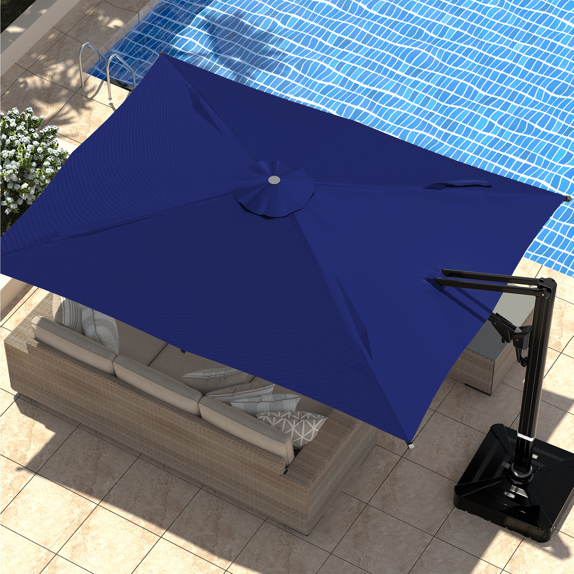 HOMREST 10x13ft Large Rectangular Cantilever Umbrella with 360° Rotation & 6 Adjustable Heights, Outdoor Patio Umbrella for Garden, Pool, Deck, Navy (Base Excluded)