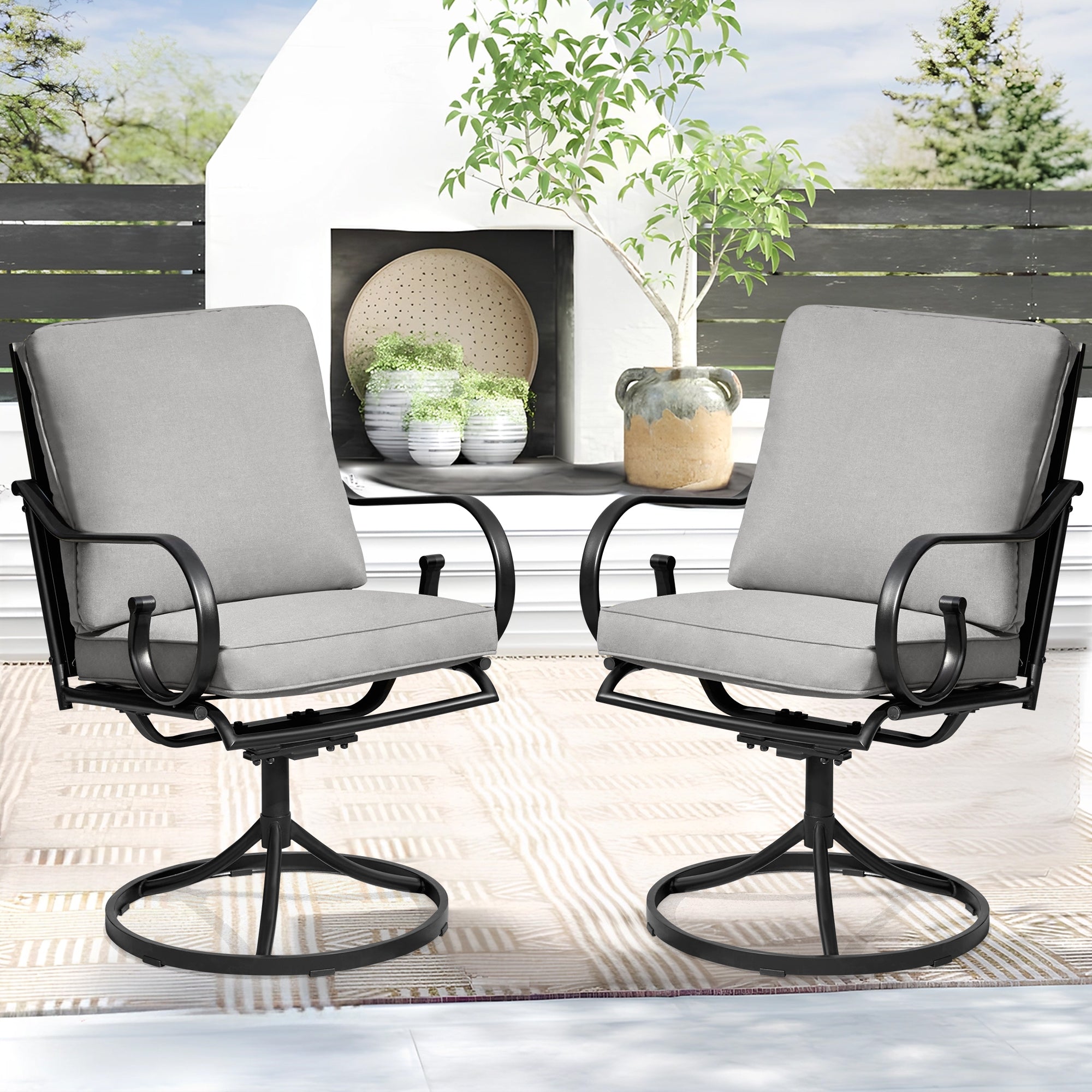HOMREST  Patio Swivel Chair Set of 2, Outdoor Dining Chairs with Cushions, Gray