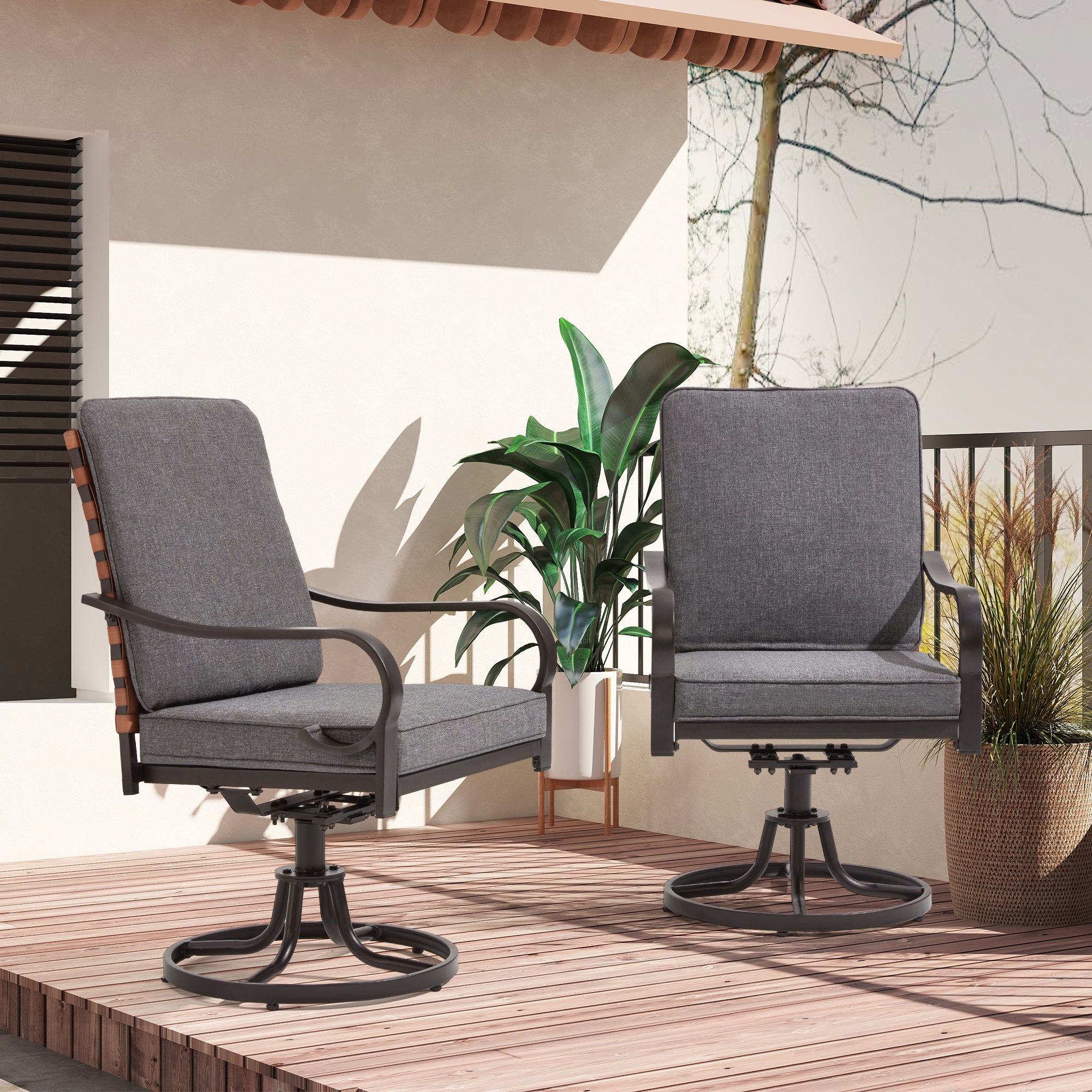 HOMREST Swivel Patio Chairs Set of 2, Heavy Duty Outdoor Dining Chairs, Gray