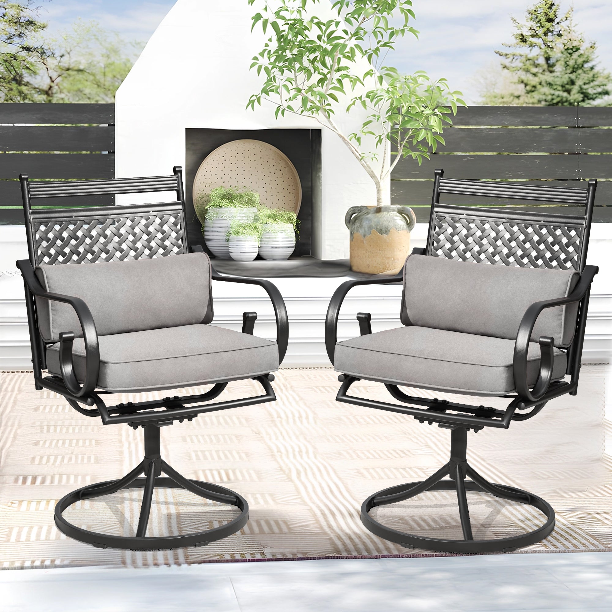 homrest Patio Swivel Chair Set of 2, Outdoor Dining Chairs with Cushions for Porch, Deck, and Garden, Gray